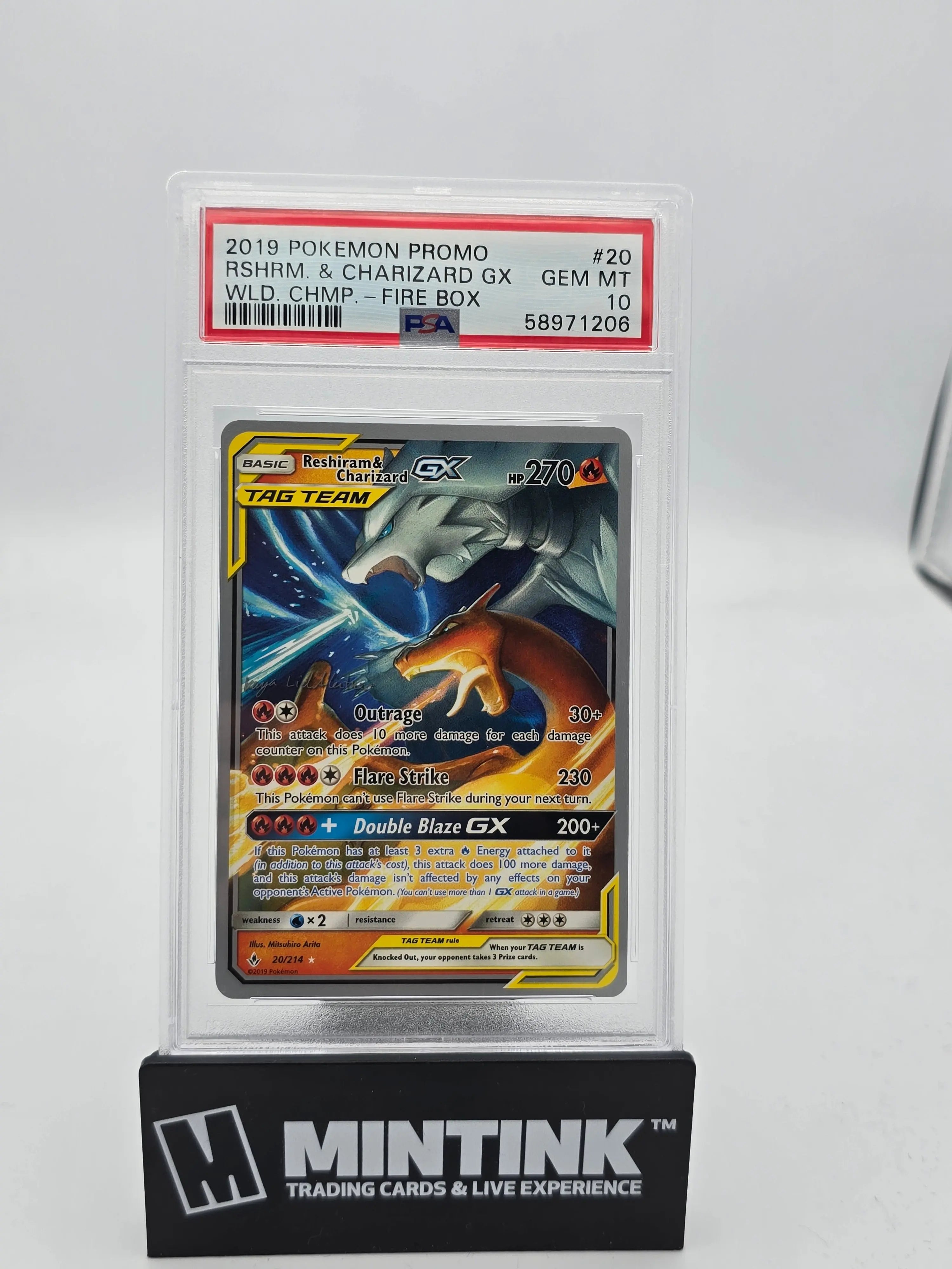 2019 Pokemon Promo Reshiram & Charizard GX World Championship Fire Box PSA 10 20/214 - Rare Collectible Card for Pokemon TCG Players & Investors