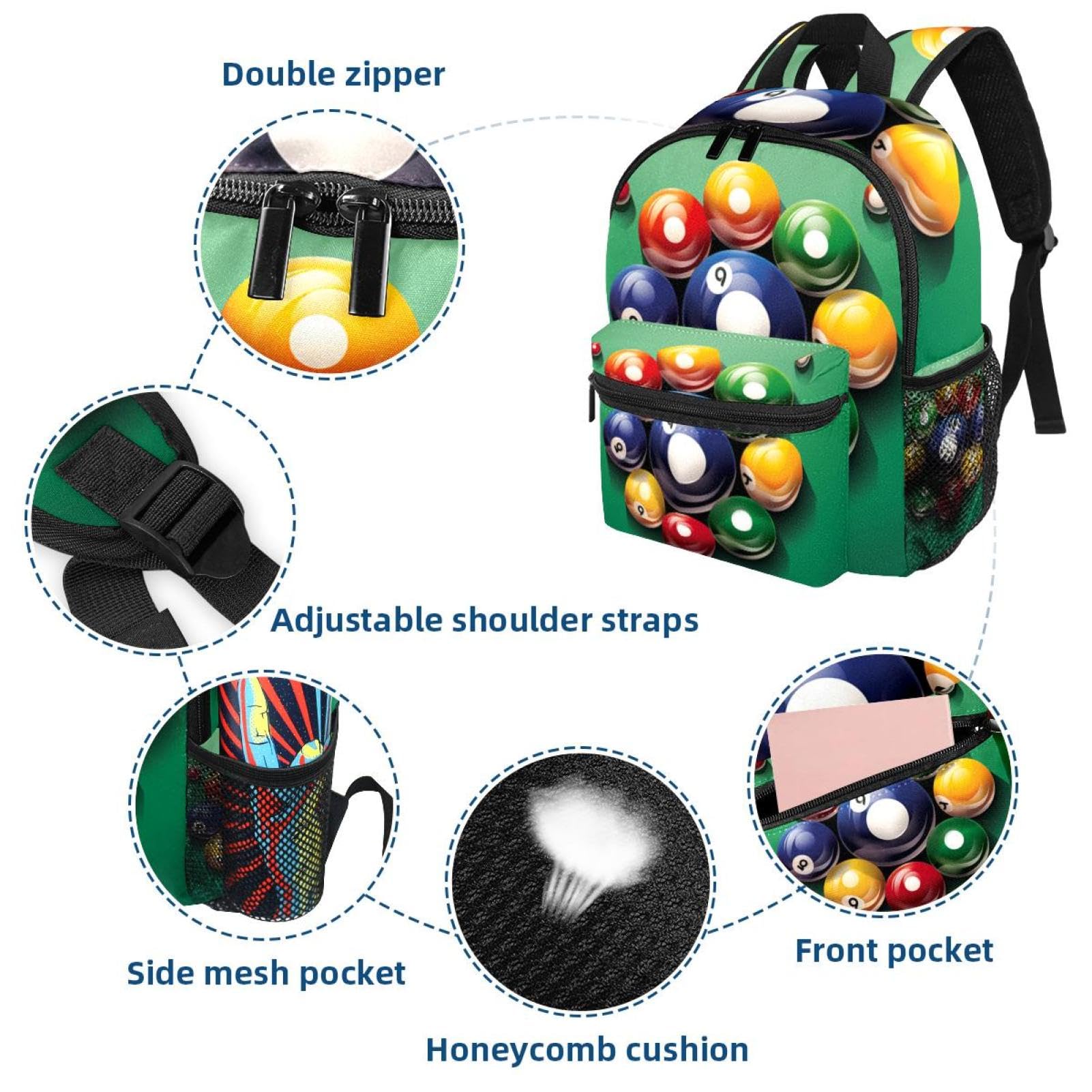 Stylish Travel Backpack for Women & Men - Durable Laptop Backpack with Billiard Design for Work, School & Outdoor Adventures
