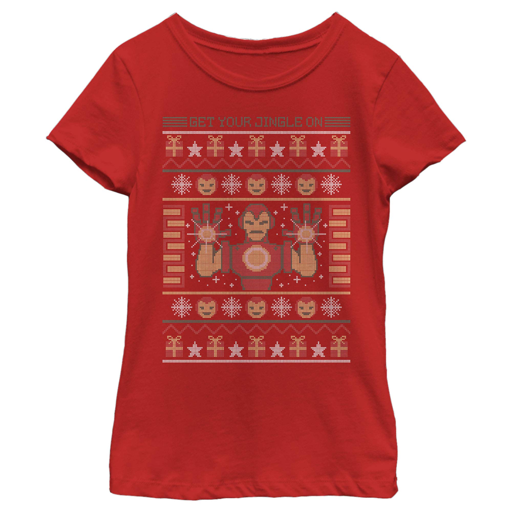 Kids' Iron Man Ugly Sweater T-Shirt | Marvel Superhero Graphic Tee | Fun Christmas Holiday & Cosplay Outfit for Boys & Girls