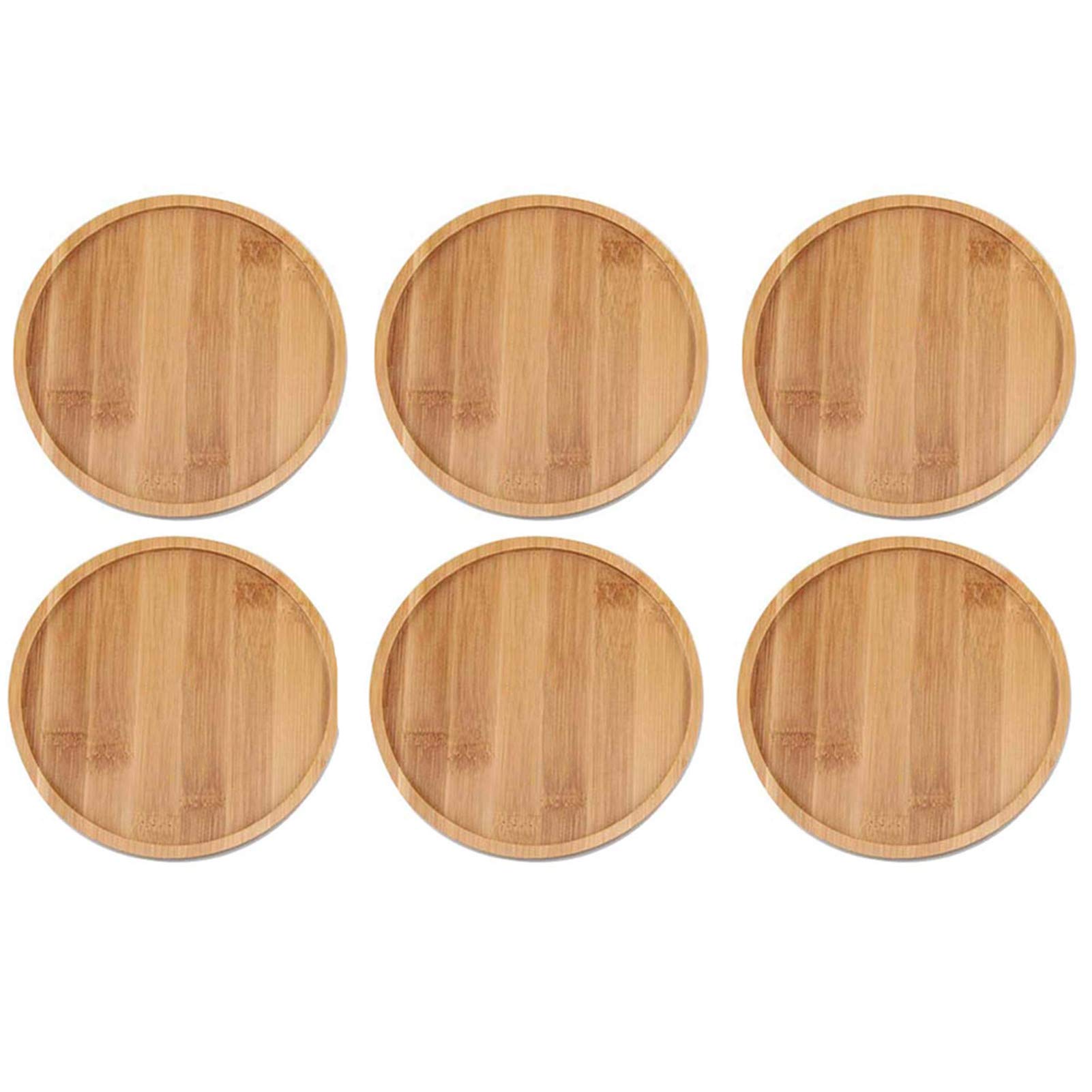 6 Pack Bamboo Plant Saucers - 12.5 x 11.5 x 1cm Round Plant Trays for Succulents, Flowers, Indoor & Outdoor Use - Perfect for Drainage, Decoration and Plant Protection