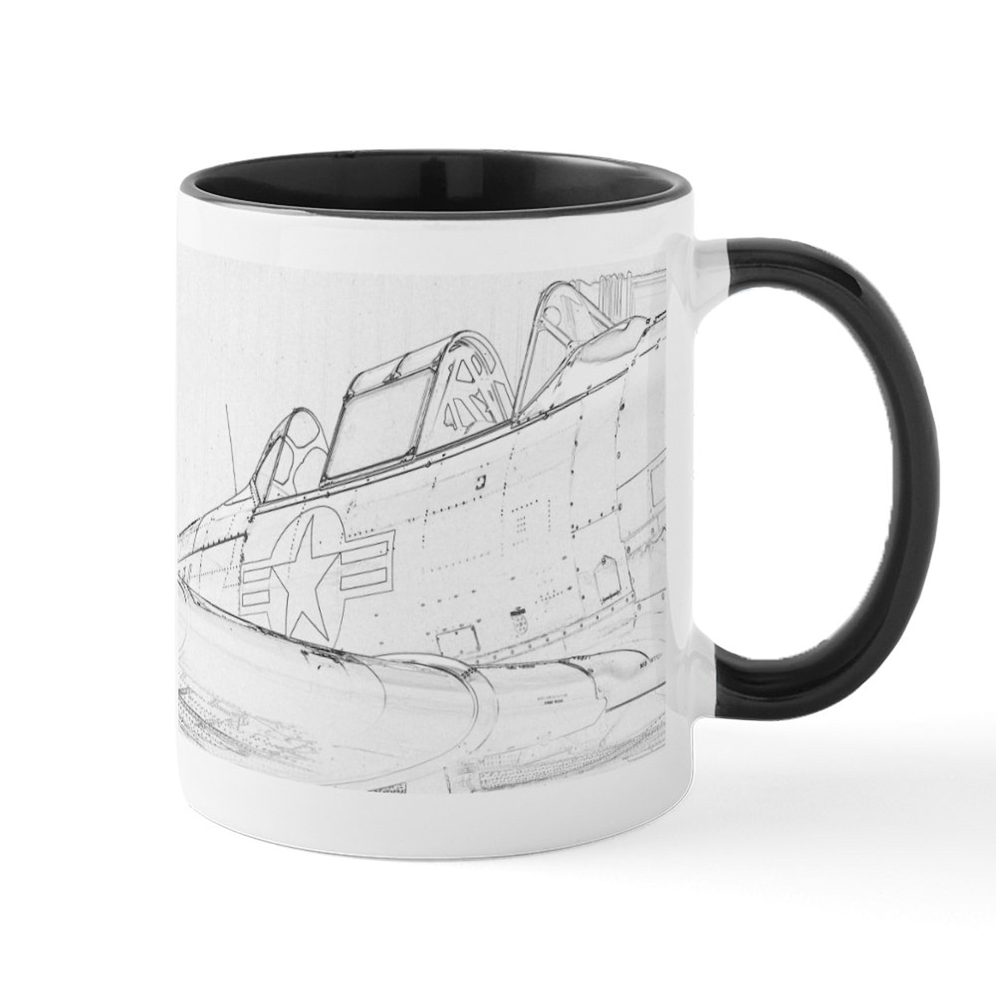 Aviation Sketch Ceramic Coffee Mug 11 oz (325 ml) - Perfect for Pilots, Flight Enthusiasts & Office Use - Unique Gift for Aviation Lovers