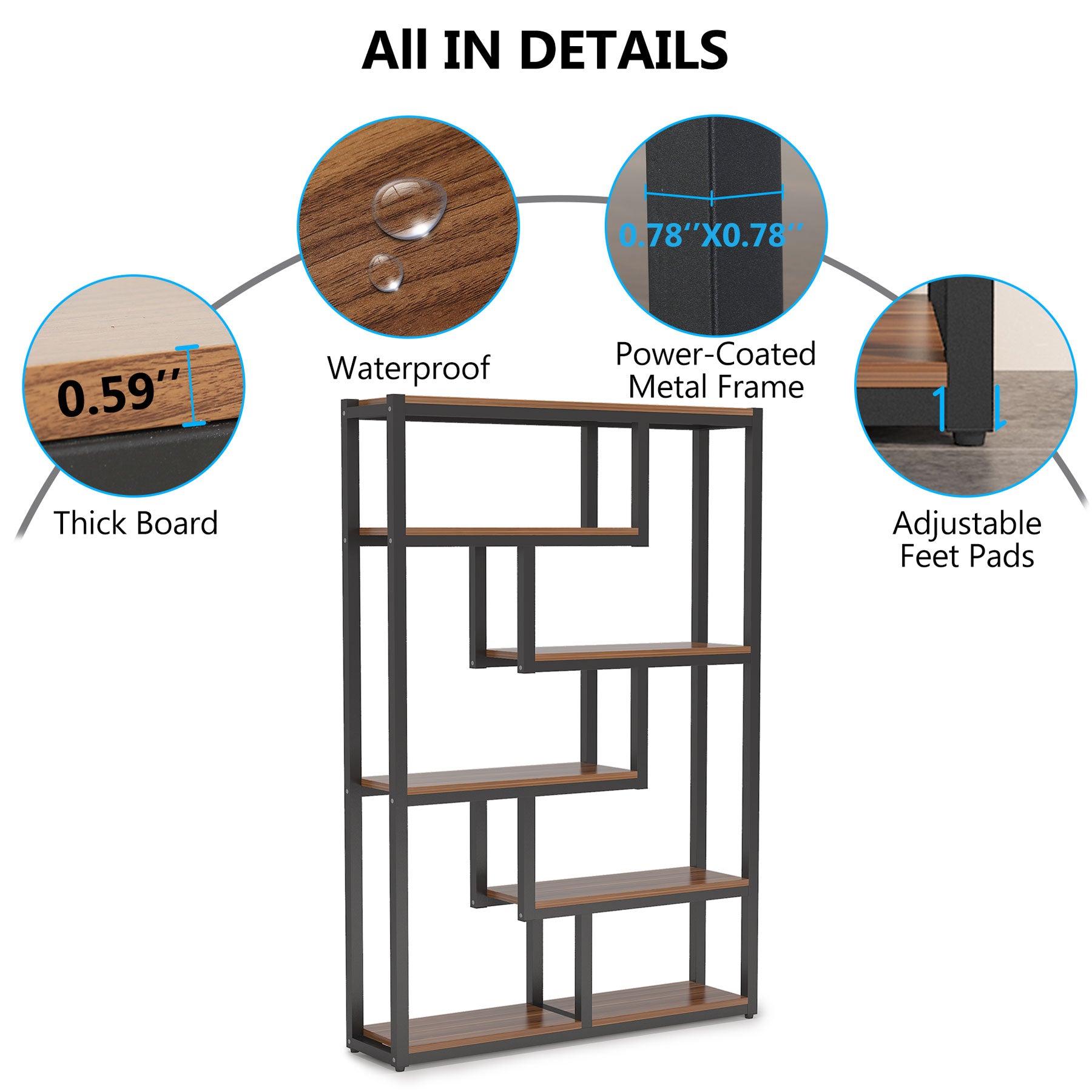 5-Tier Industrial Bookshelf - 69