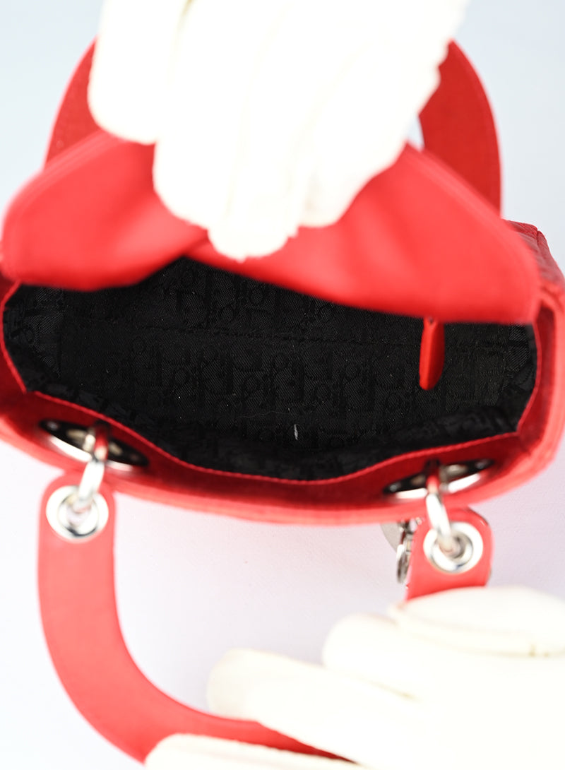 Dior Lady Dior Mini Coral Satin Handbag - Luxury Crossbody Bag for Women, Perfect for Evening Parties & Special Occasions