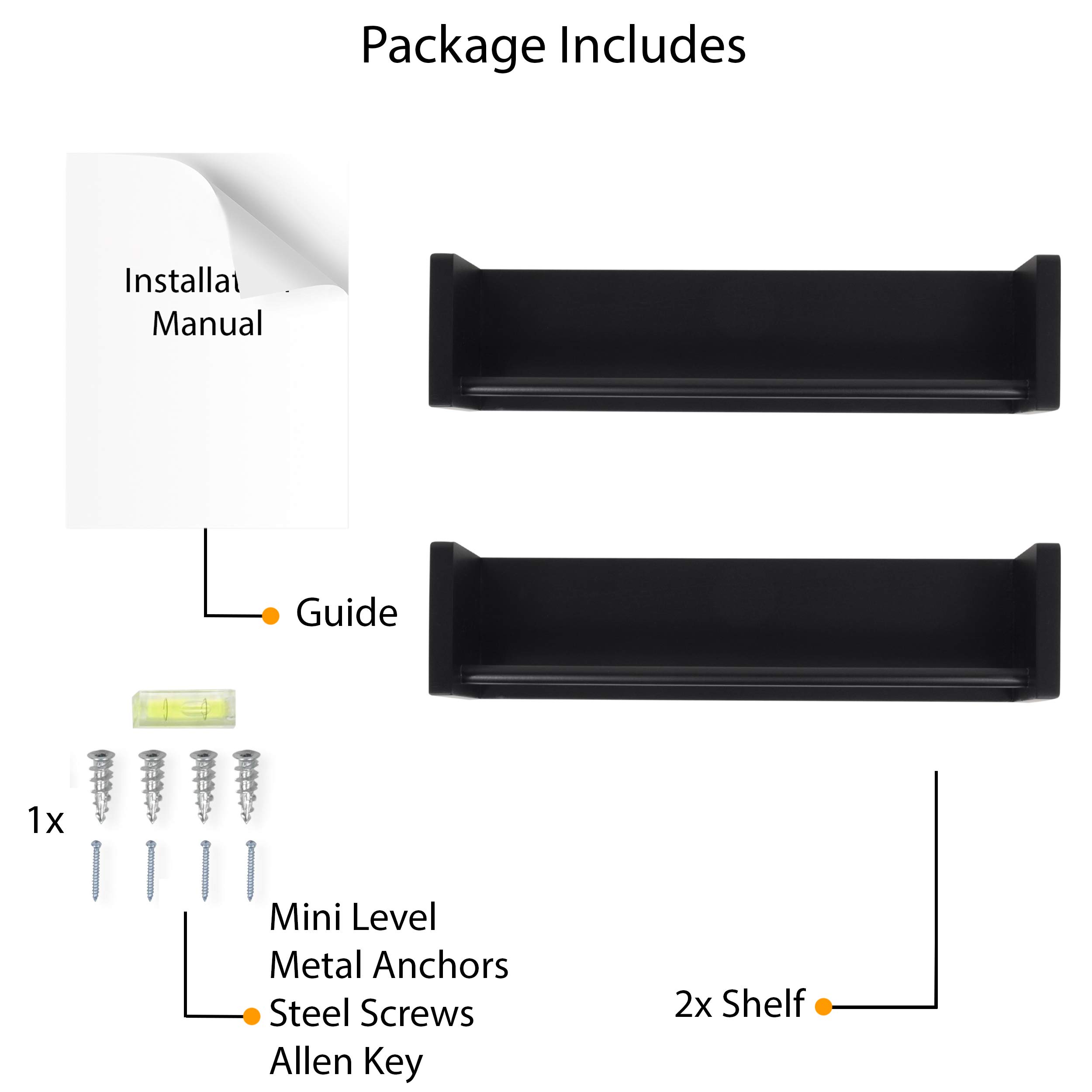 Wallniture Utah Floating Shelves Set of 2 - Modern Wood Wall Shelves for Kids Books, Picture Frames & Nursery Decor - Black - Perfect for Bedroom, Living Room & Home Organization
