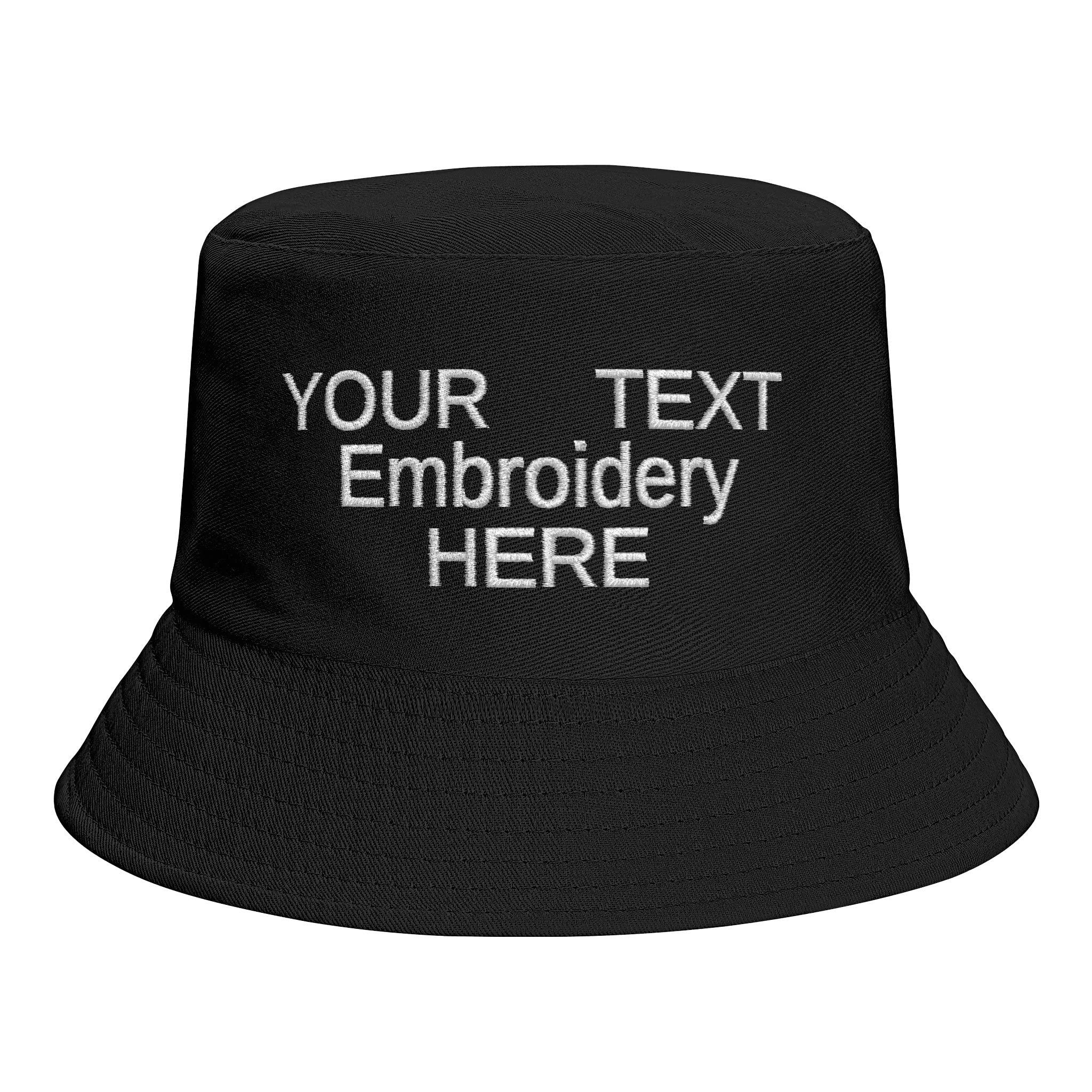Custom Embroidered Bucket Hat - Personalized Unisex Cotton Hat with Text/Photo Design - Black - Perfect for Outdoor Activities, Beach, Hiking & Fashion Accessories