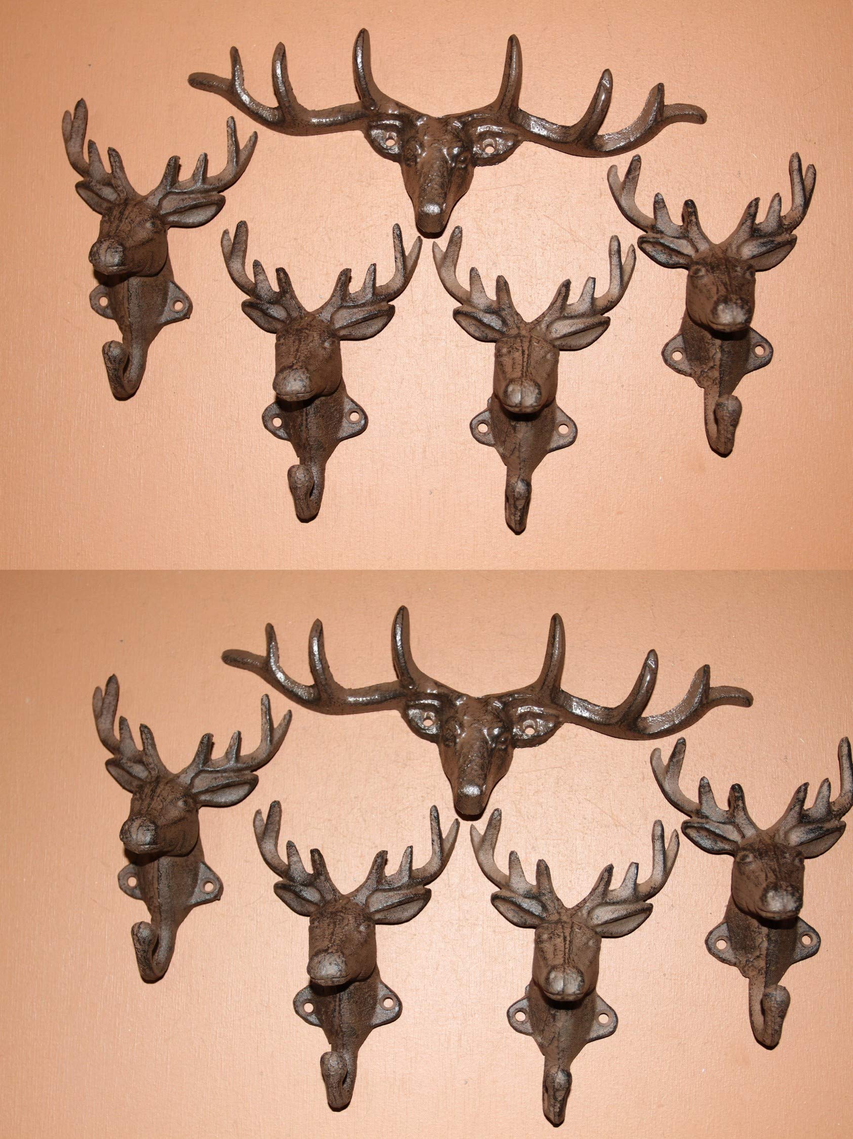Big Buck Hunter Wall Mounted Antler Deer Head Hooks - Set of 10 Cast Iron Rustic Wall Hooks for Coats, Hats & Home Decor | Perfect for Cabin, Lodge & Hunting Theme Rooms
