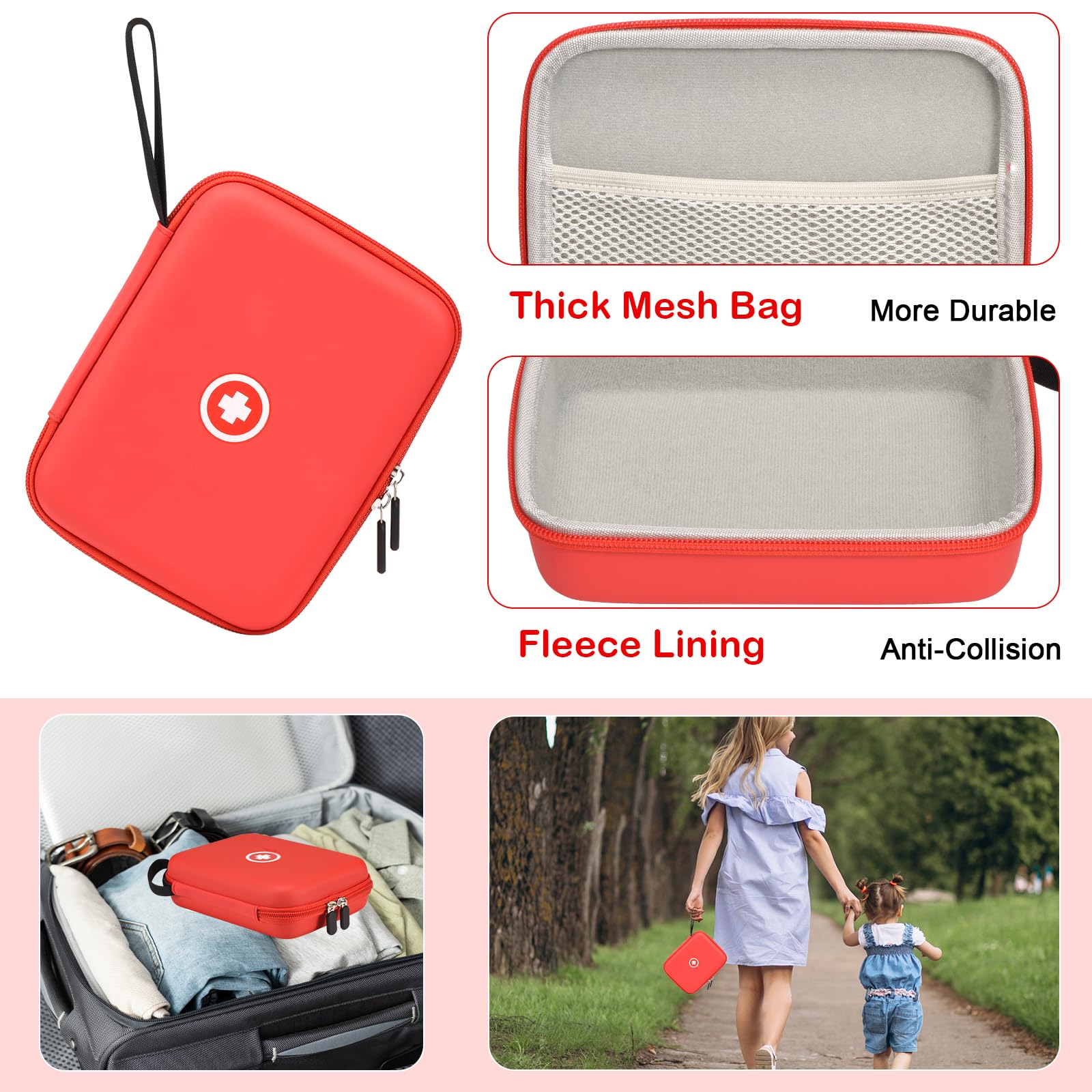 **Fukumi Hard Travel Case for Asthma Inhaler & Spacer - Portable Storage Organizer for Kids & Adults - Holds Masks, Medicine & Accessories with Mesh Pocket - Ideal for Travel, School & Daily Use - Red (Case Only)**