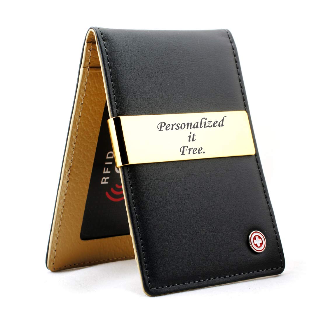 24K Gold Leather Money Clip Wallet - Slim Front Pocket Card Holder for Men | Groomsmen Gift, Business & Travel Use
