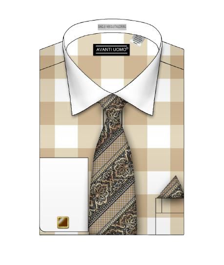 AVANTI UOMO Men's Casual Shirt - Pastel Color Big Check Pattern Button Down Shirt DS3824P2 Beige | Office Wear, Spring Summer Fashion, Smart Casual Outfits