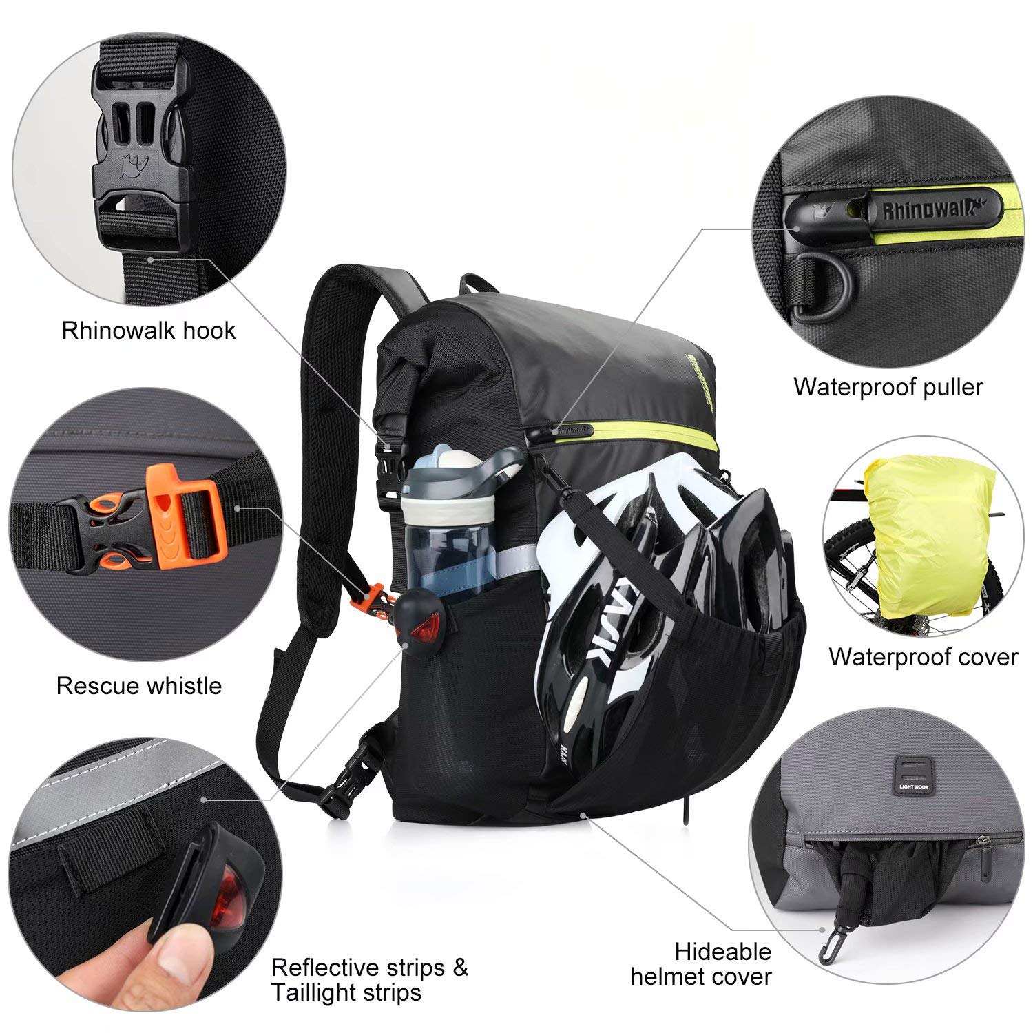 Rhinowalk 24L Waterproof Bike Pannier Bag - Multifunctional Bicycle Rear Seat Bag with Laptop Compartment | Perfect for Cycling Commute, Motorcycle Travel & Outdoor Adventures
