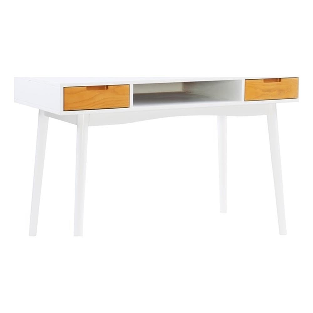 Linon Perry White Wood Two-Drawer Writing Desk - Compact Home Office Desk for Small Spaces, Study & Workstation Use