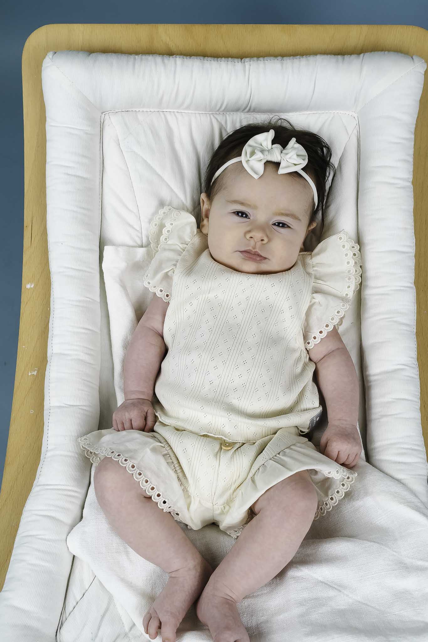 Ivory Ruffle Pointelle Baby Girl Outfit Set - Soft Knit Dress & Headband for Newborns & Infants - Perfect for Photo Shoots, Christenings & Special Occasions