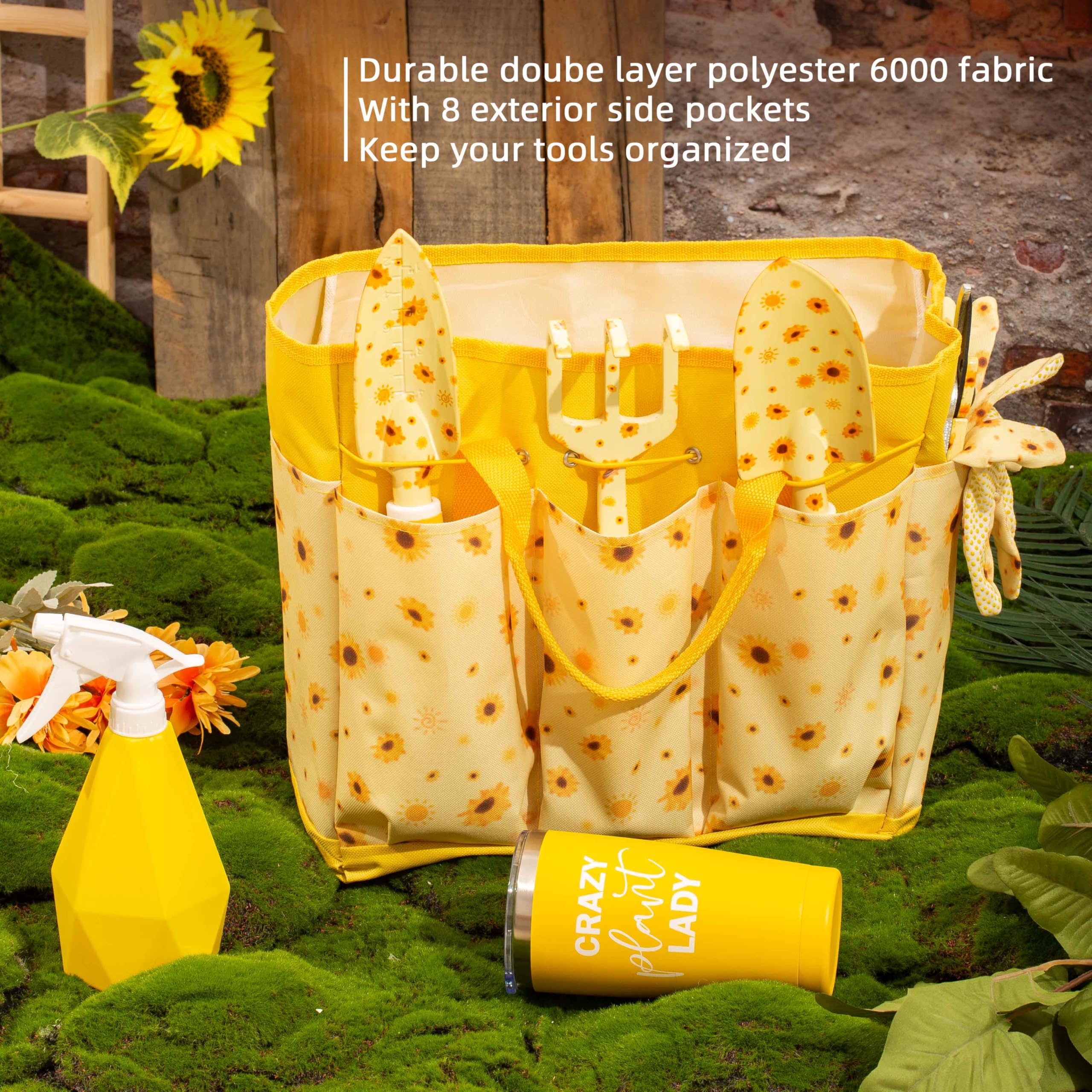 Premium Heavy Duty Gardening Hand Tools Set with Durable Tool Bag - Perfect Sunflower Themed Gift for Women | Ideal for Planting, Weeding & Outdoor Garden Work