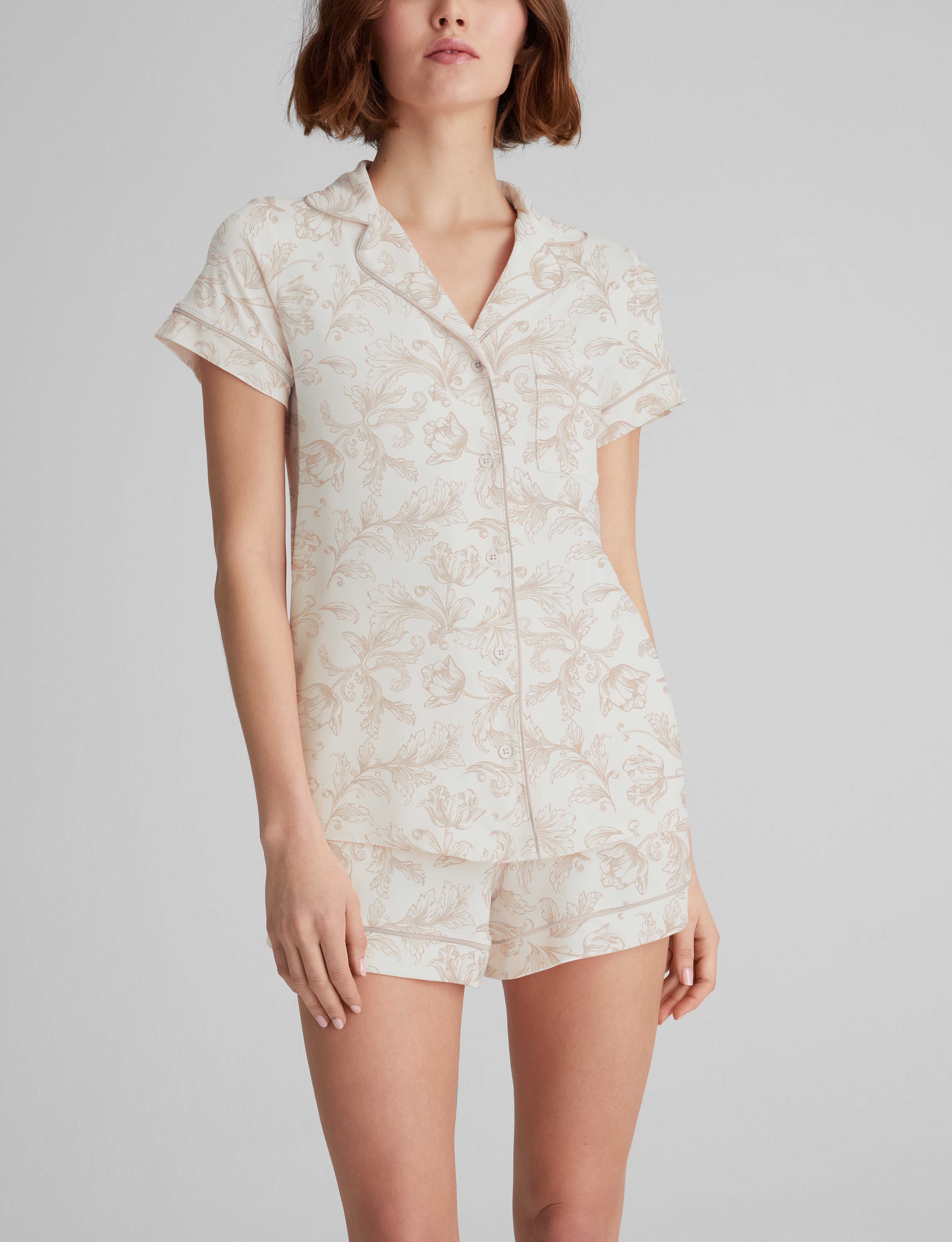 Women's Soft Cotton Pajama Set - Comfortable Sleepwear Top & Shorts for Lounge, Travel & Relaxation at Home