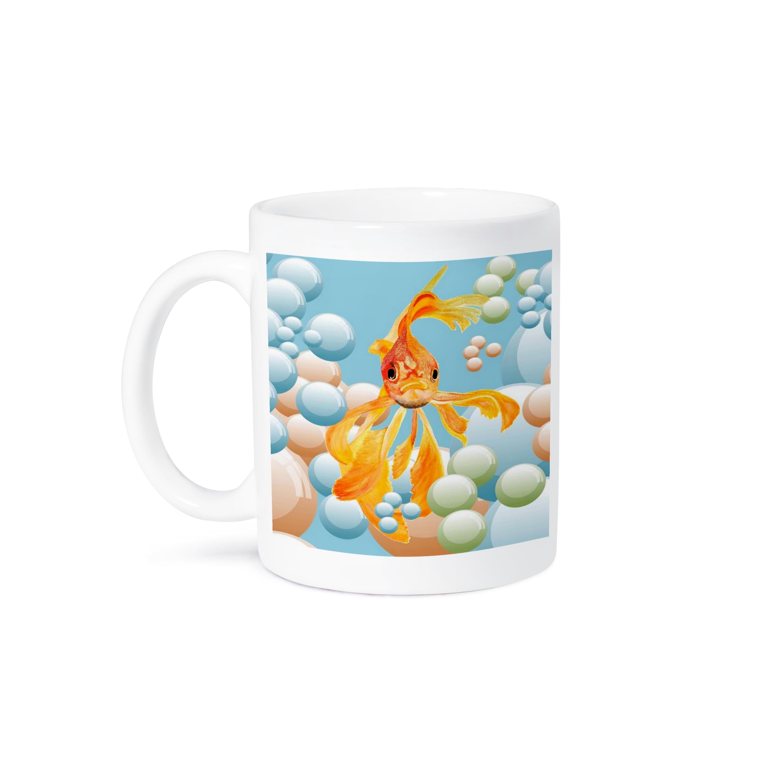 3dRose 15oz Funny Coffee Mug with Blowing Bubbles Goldfish Design - Acrylic Painting Fish Theme - Perfect Gift for Office, Home Use or Tea Lovers