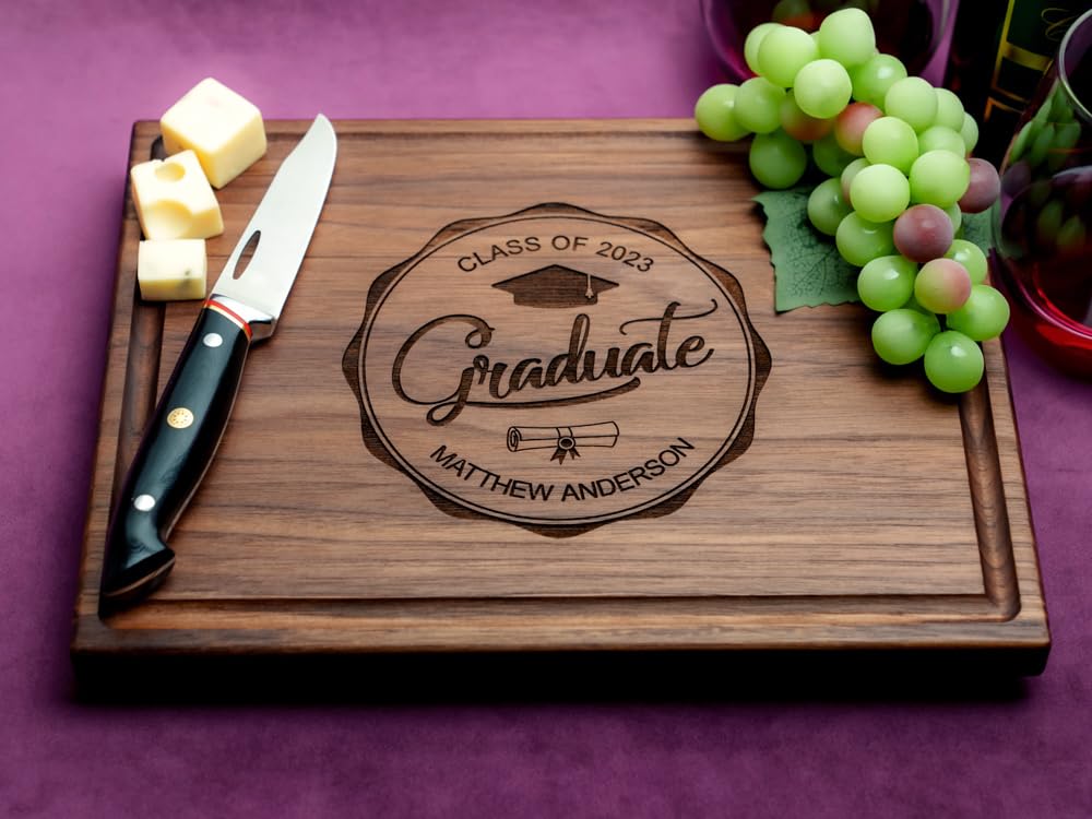 Personalized Wooden Cutting Board - Handmade Engraved Charcuterie Board | Custom Graduation Gift for Students & Teachers | Perfect for Cheese Platters, Charcuterie Displays & Kitchen Decor (School Design No.970)