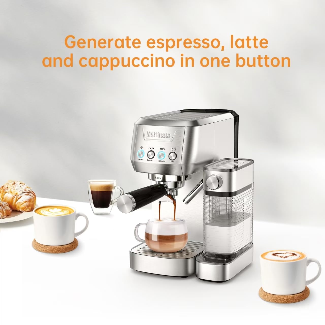 Professional 20 Bar Cappuccino Machine with Automatic Milk Frother - Compact Espresso Maker for Home & Office - Stainless Steel Latte Art Coffee Machine for Baristas & Coffee Lovers - Perfect for Morning Brews, Entertaining Guests & Office Coffee Breaks