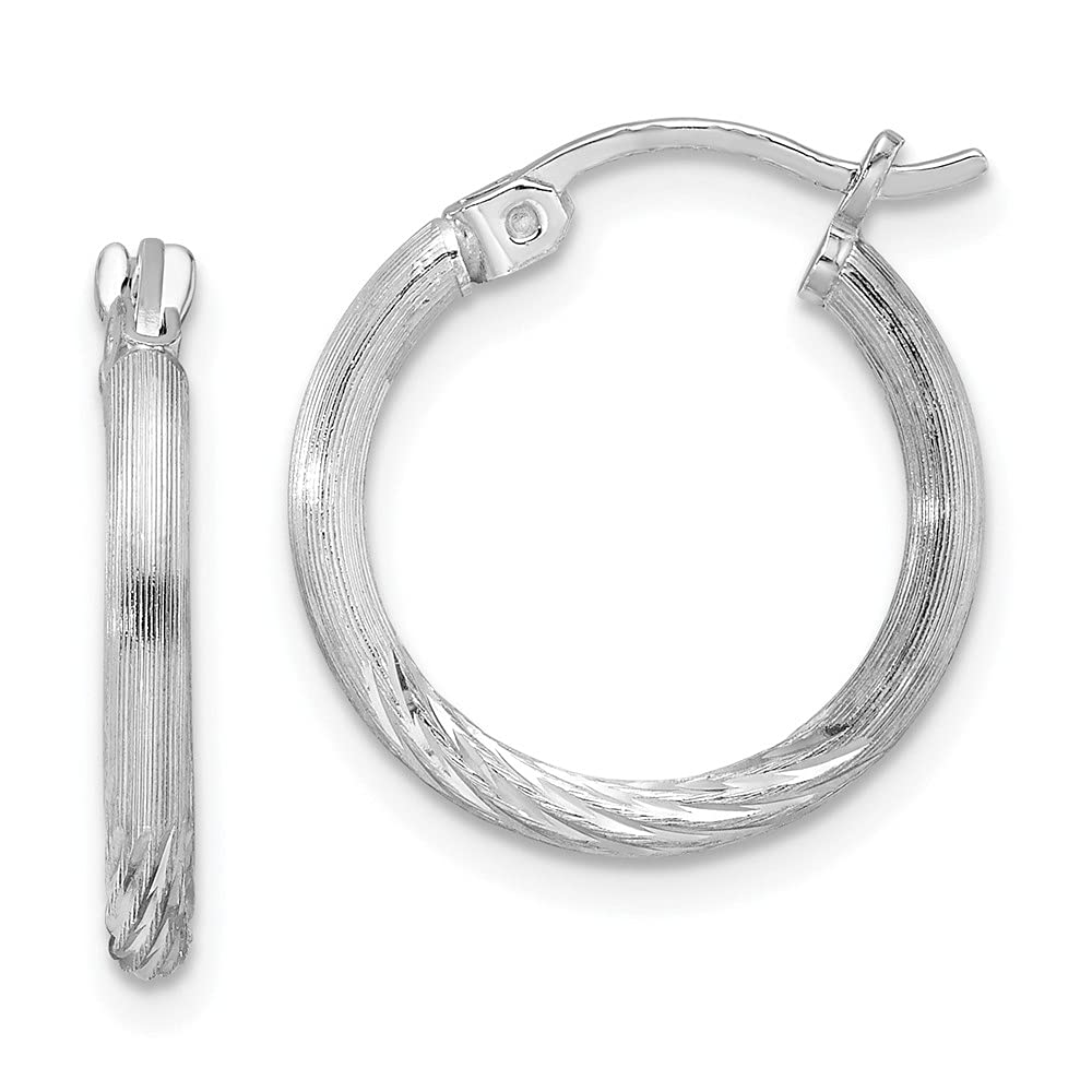 925 Sterling Silver Rhodium-Plated 2mm Satin Diamond-Cut Tube Hoop Earrings for Women - Hypoallergenic Fashion Jewelry for Everyday Wear, Parties & Special Occasions