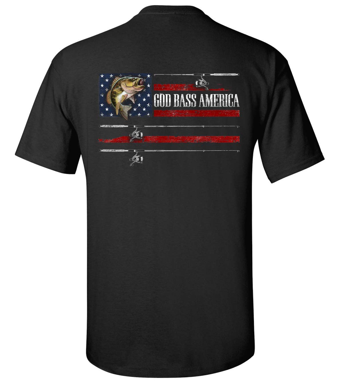 Men's Patriotic God Bass Fishing T-Shirt - USA Flag Design Short Sleeve Tee for Outdoor Fishing & July 4th Celebrations