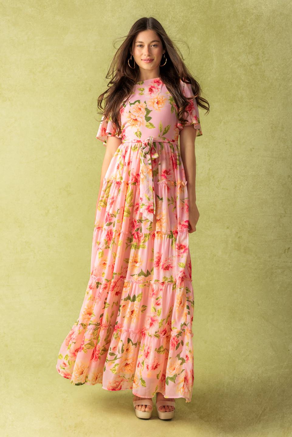 Elegant Pink Floral Maxi Dress for Women - Romantic Carriage Ride Inspired Long Dress - Perfect for Weddings, Dates & Summer Vacations