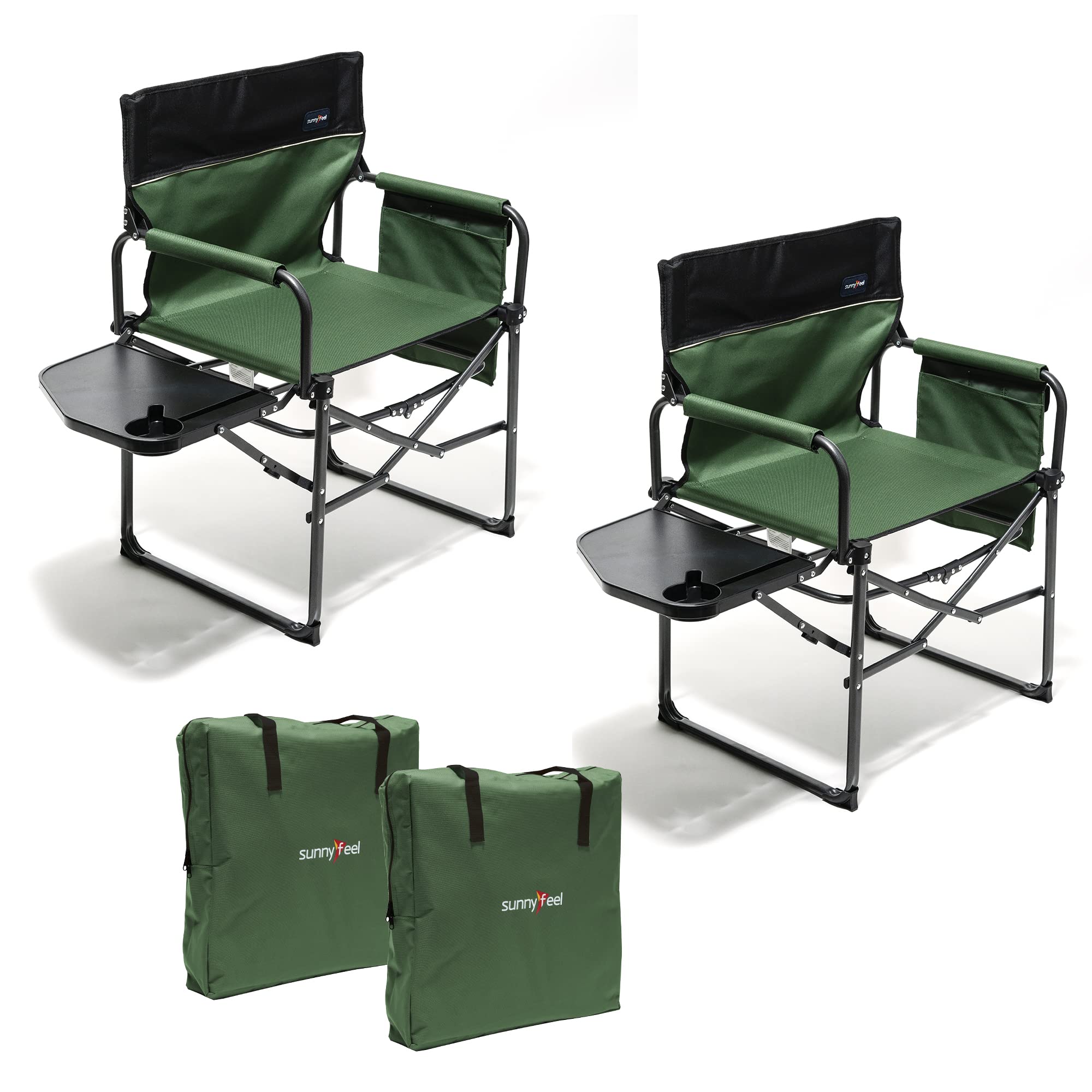**SUNNYFEEL Heavy Duty Oversized Folding Camping Chair with Side Table & Storage Pocket - Portable Director's Chair for Beach, Fishing, Picnic, Lawn, Concert & Outdoor Adventures**