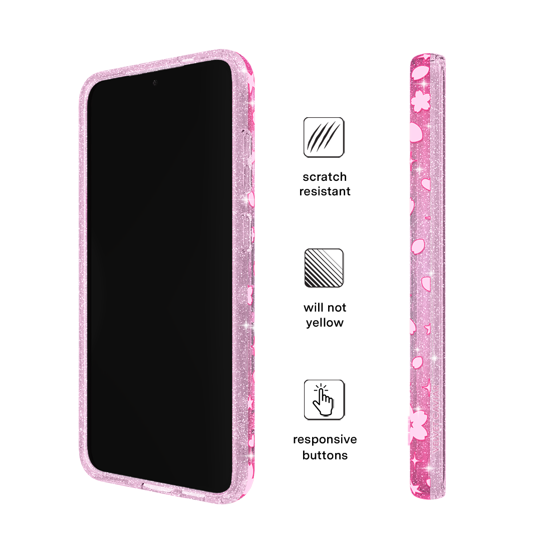 Sparkling Cherry Blossom Glitter Phone Case for Samsung Galaxy - Perfect for Spring Outfits & Festival Accessories