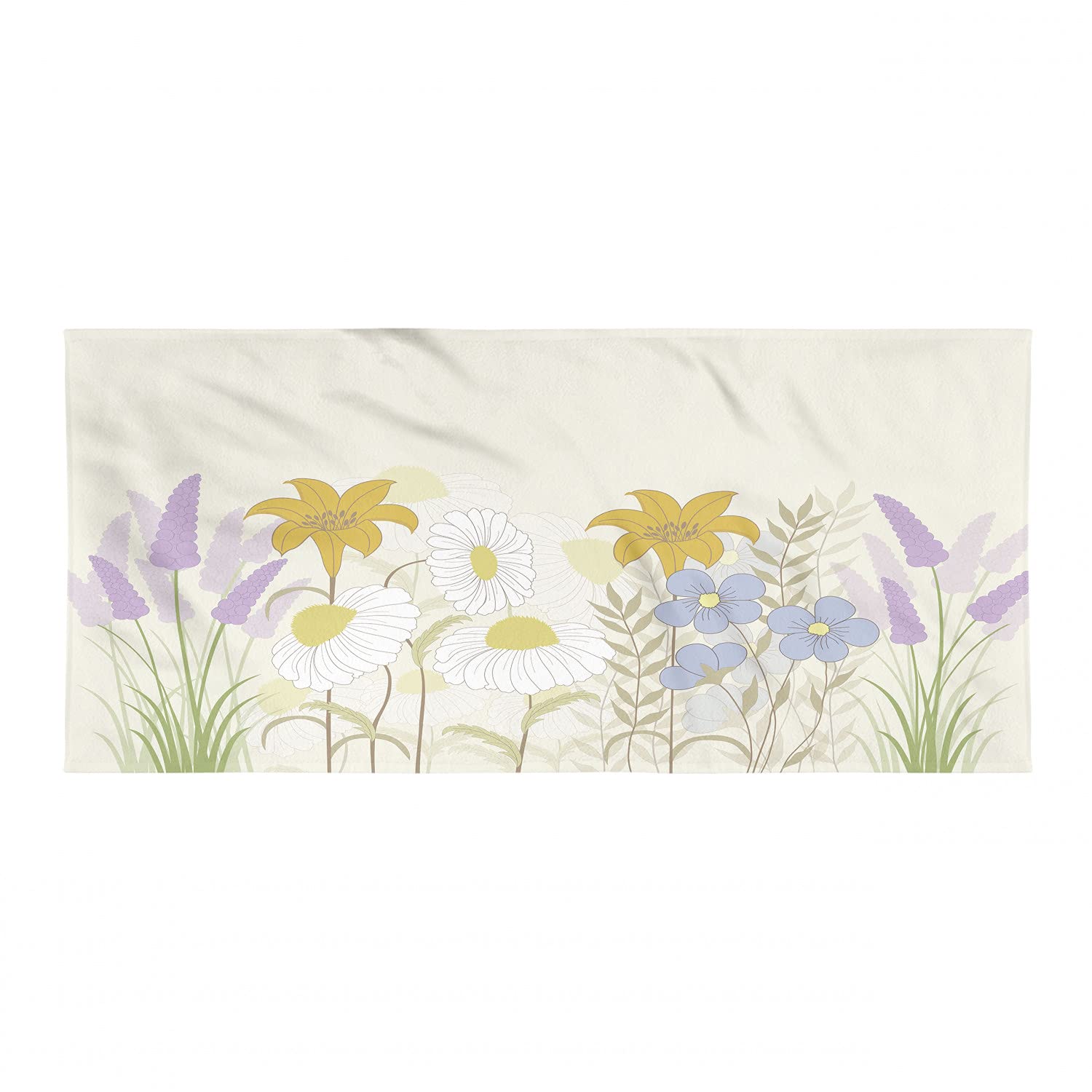Ambesonne Floral Gym Towel - Soft Lightweight Absorbent Microfiber with Spring Wildflowers, Chamomile & Lavender Design for Yoga, Beach, Sports & Travel - Compact & Quick-Drying - Eggshell & Multicolor