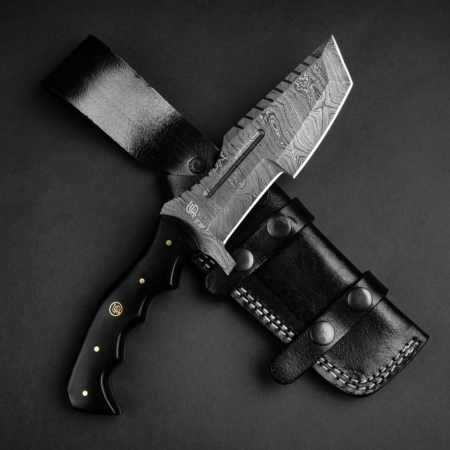 Handmade Damascus Steel Warrior Tanto Knife with Black Micarta Handle - Tactical Survival, Outdoor Camping, Bushcraft & Collection Display