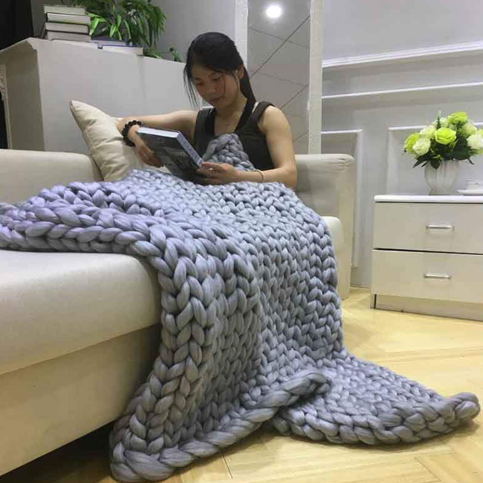 Handmade Chunky Knit Throw Blanket - 100% Premium Knitted Blanket in Gold Yellow, Ultra Soft & Cozy Home Decor for Couch, Bed, Sofa, Chair - Perfect Gift (80x80 inches) - Ideal for Living Room, Bedroom & Winter Snuggles