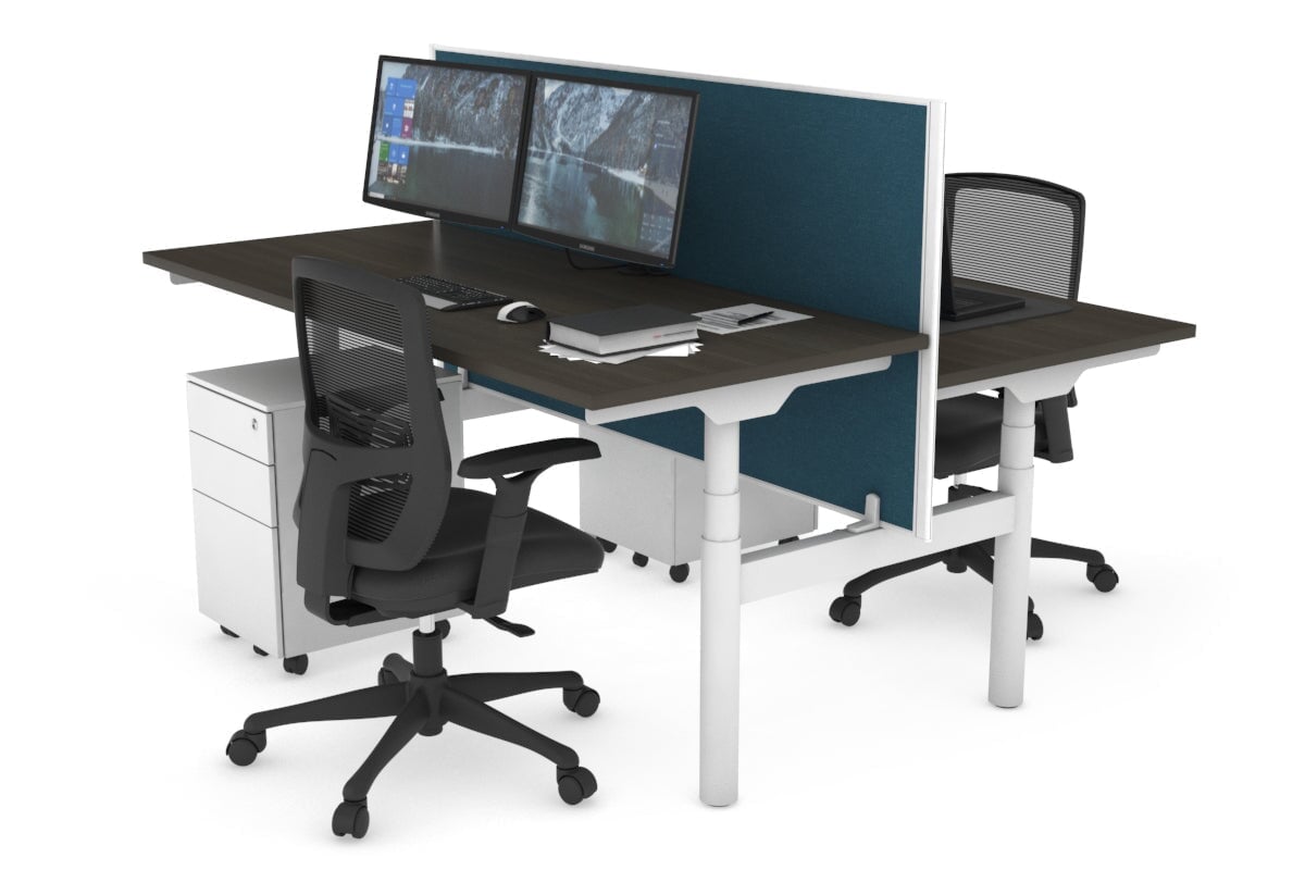 Flexi Premium Height Adjustable 2-Person H Bench Workstation - White Frame [1400L x 700W] for Office & Home Workspace | Ergonomic Standing Desk Solution