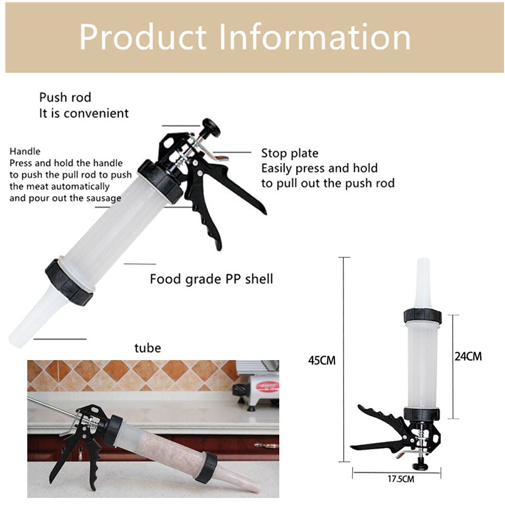 Manual Sausage Stuffer Kit - Hand Operated Meat Filler & Salami Maker with 3 Professional Nozzles (Plastic) - Perfect for Homemade Sausages, Burgers & Charcuterie | Great for Home Kitchens, BBQ Parties & Food Prep