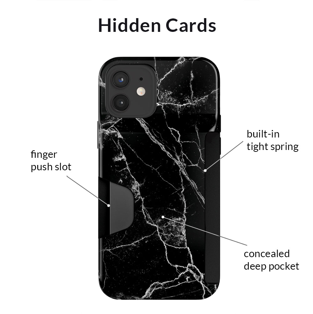 Black Marble iPhone Wallet Case - Slim Protective Cover with Card Holder for iPhone 13/14/15 Pro Max - Perfect for Travel, Shopping & Everyday Use
