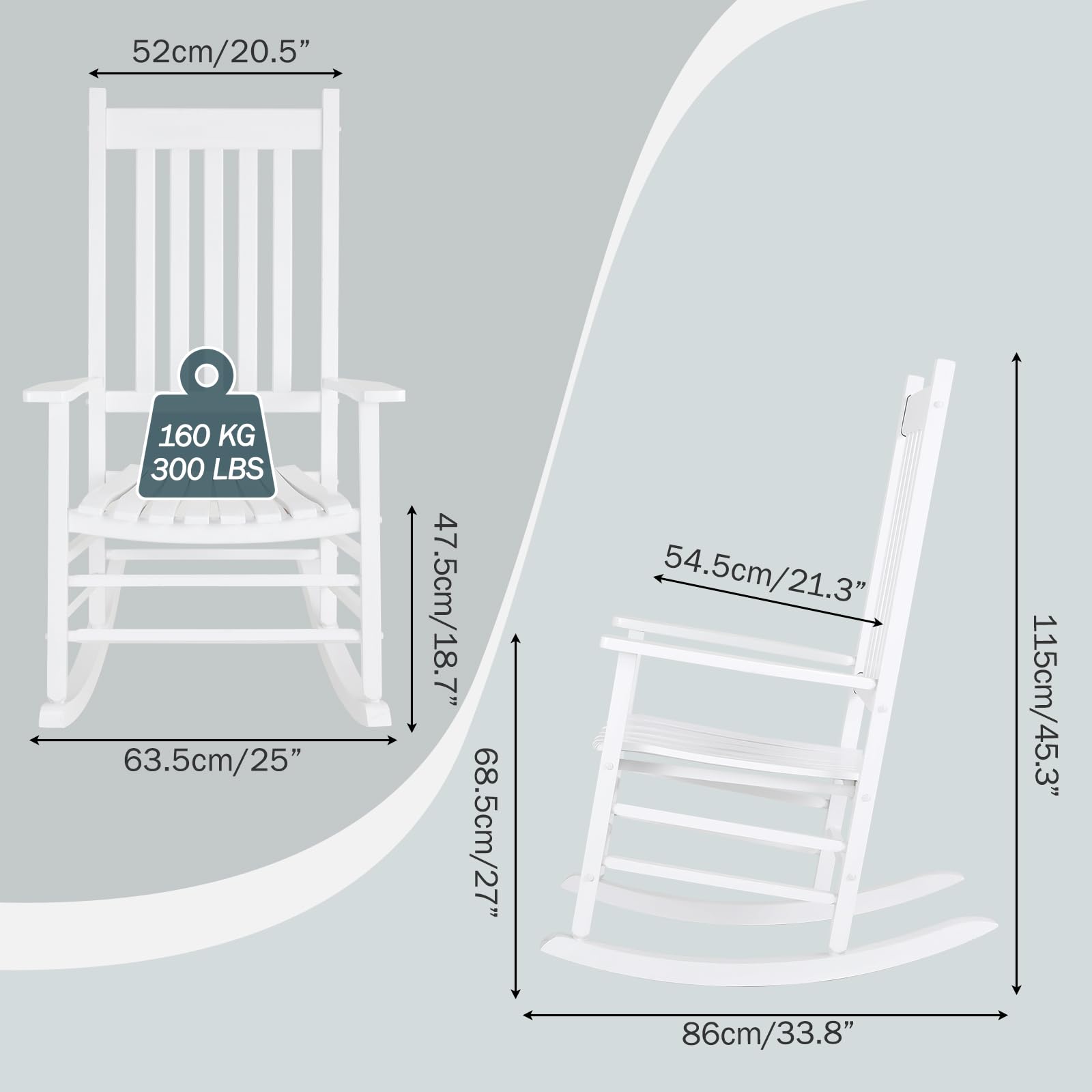 Premium White Wooden Rocking Chair - High Back Oversized Indoor/Outdoor Rocker for Garden, Lawn, Balcony, Backyard & Porch | Easy Assembly & Comfortable Seating | Perfect for Relaxing, Reading & Enjoying Nature