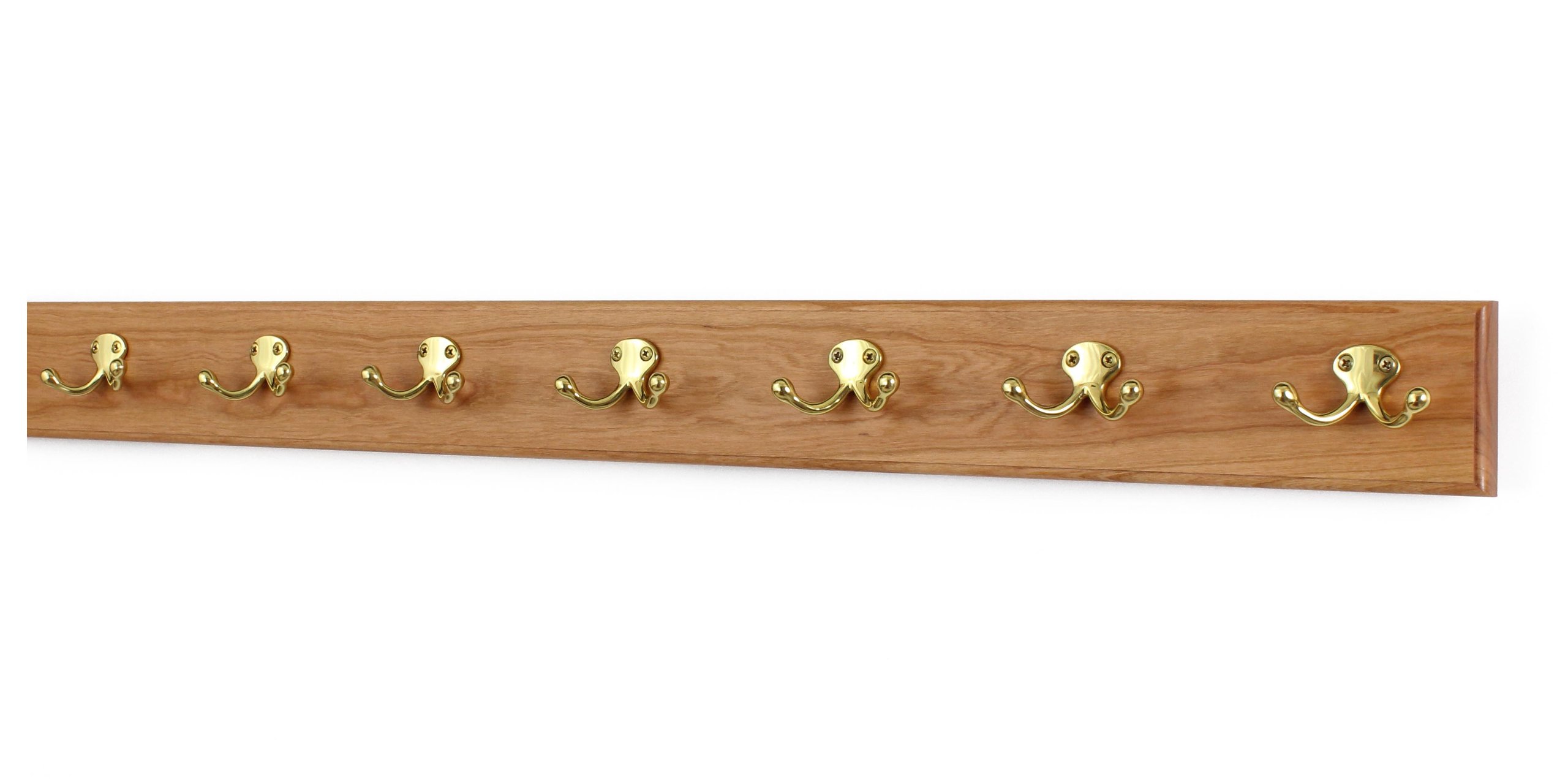Solid Brass Double Hook Cherry Wood Coat Rack - 36