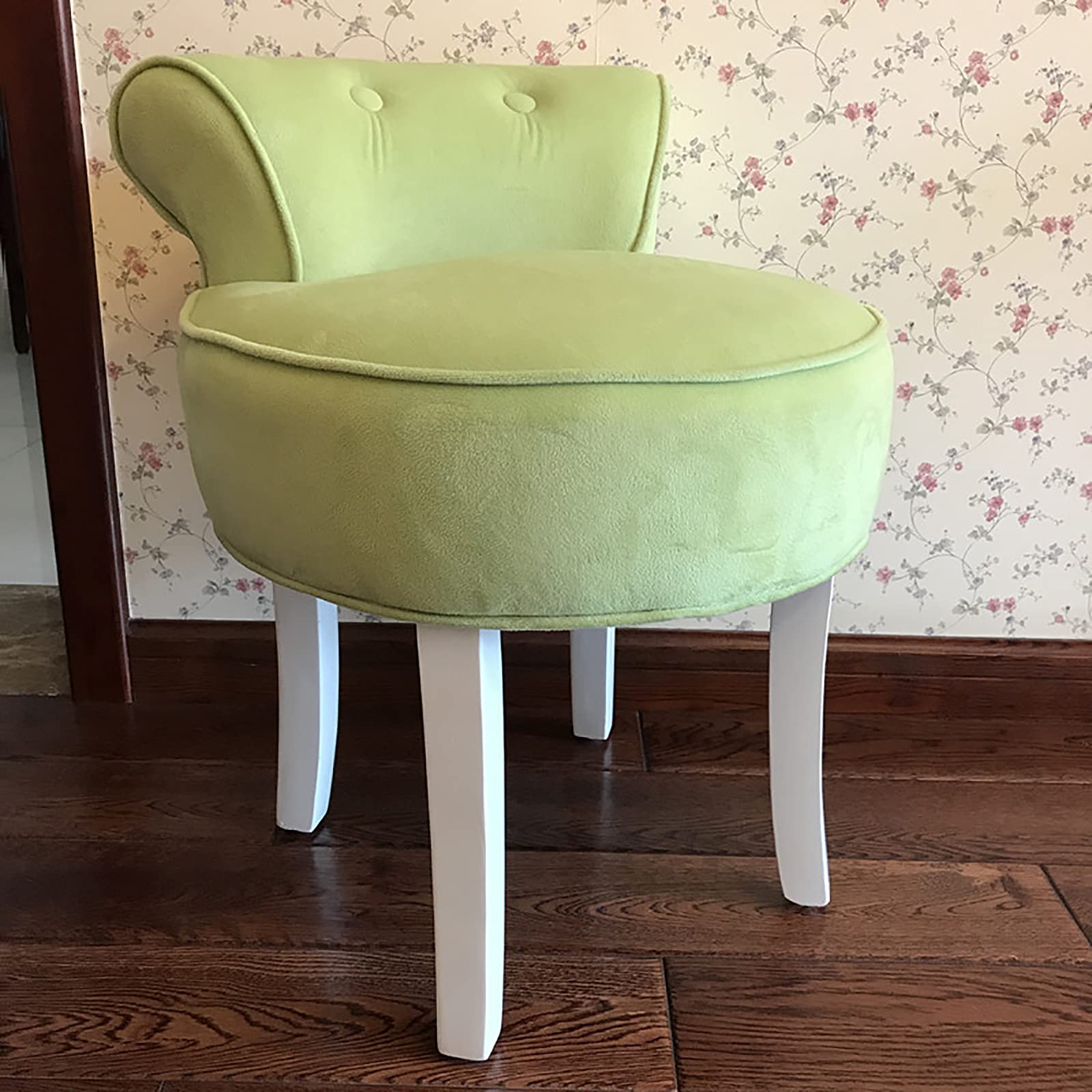 Velvet Makeup Vanity Chair with Solid Wood Legs - Padded Stool for Bedroom, Dressing Table - Elegant Seating for Women & Girls | Perfect for Makeup, Salon, and Home Decor