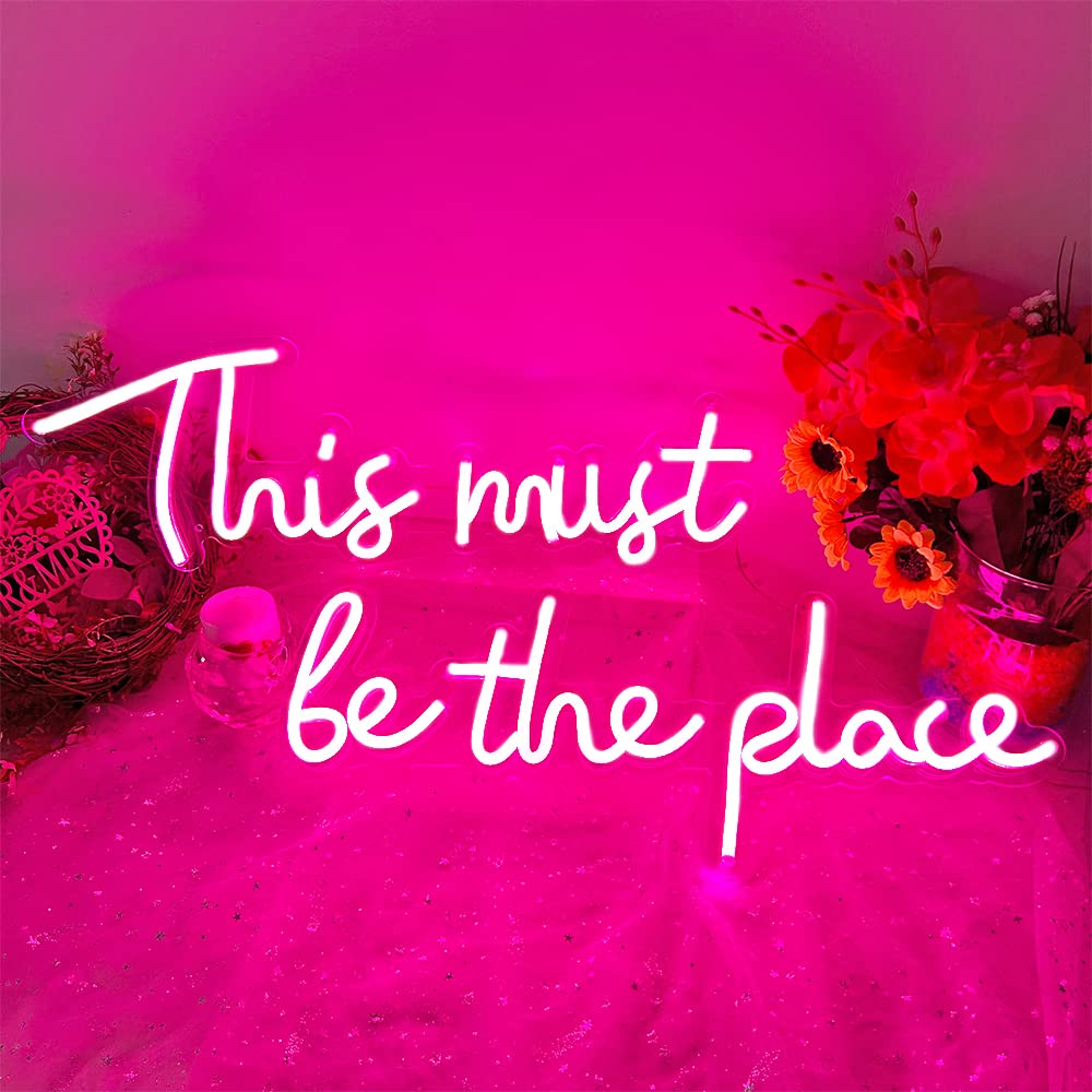 Colysor 40 Inch Large 2PCS Neon Sign - 'This Must Be the Place' Quote Wall Decor for Bedroom, Bar, Cafe & Office | Perfect for Weddings, Valentine's Day & Party Decorations | Unique Gift Idea for Home & Commercial Spaces