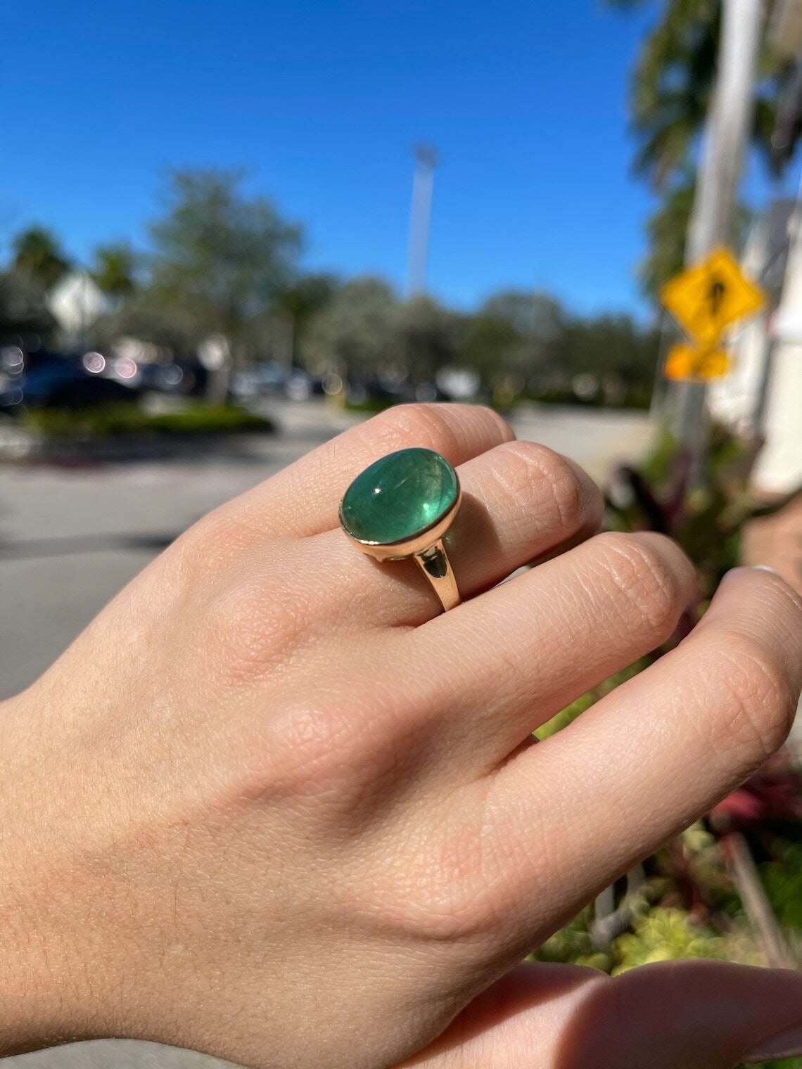 16.37 Carat Large Deep Green Cabochon Emerald Solitaire Bezel Ring in 14K Gold - Elegant Jewelry for Weddings, Anniversaries & Special Occasions