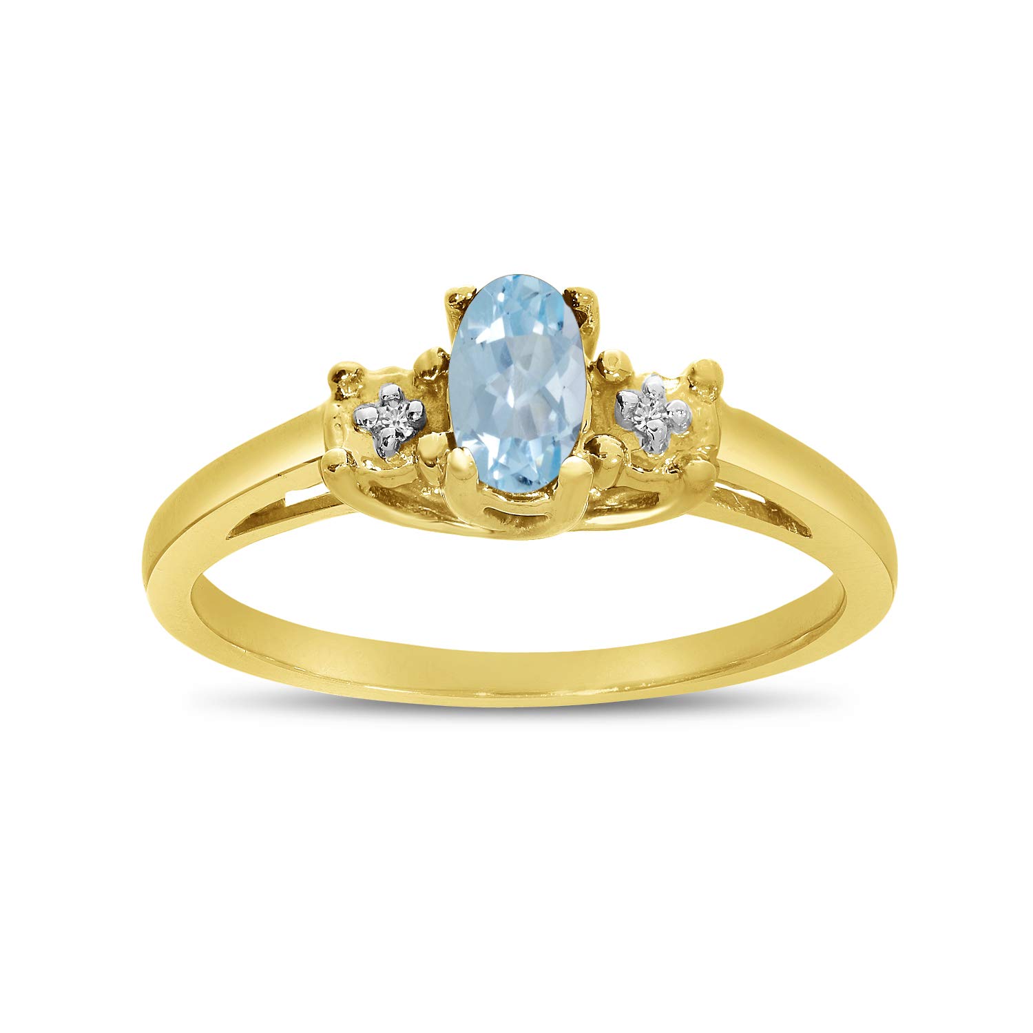 10K Yellow Gold Oval Aquamarine and Diamond Ring for Women - Elegant March Birthstone Jewelry Gift for Engagement, Anniversary & Special Occasions