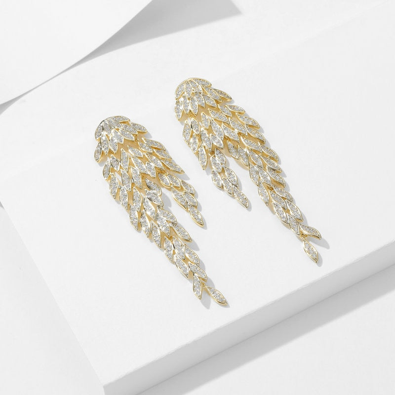 Trendy Cubic Zirconia Multi-Layered Tassel Tree Leaves Earrings for Women | Wedding Jewelry Party Dress Accessories | Perfect for Bridal, Prom & Evening Events LYJ070