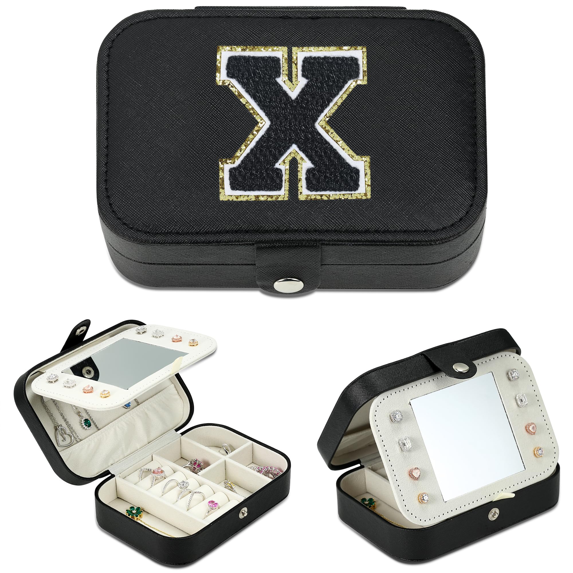 Parima Personalized X Initial Jewelry Box for Women - Medium Travel Jewelry Organizer Case with Mirror, Perfect Gift for Girlfriend, Wife, Daughter | Great for Vacations, Business Trips & Honeymoons