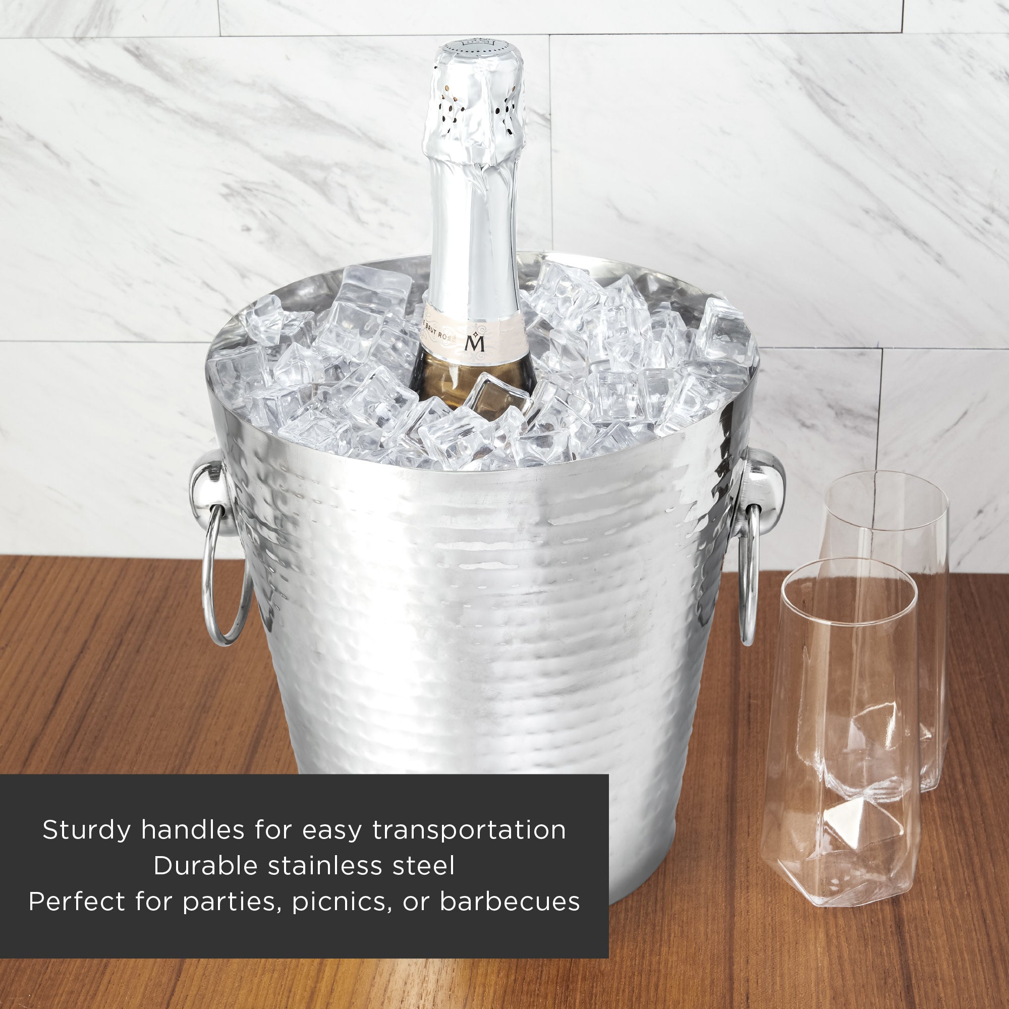 Premium Stainless Steel Hammered Ice Bucket for Champagne & Wine - Elegant Barware for Parties, Weddings & Home Entertaining