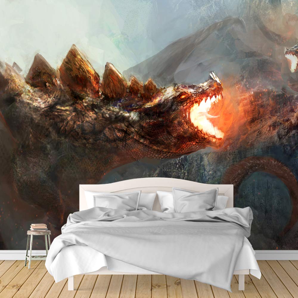 Dark Evil Dragon Removable Wallpaper - Peel and Stick Wall Mural for Bedroom (66x96 inches) | Gothic Home Decor, Game Room Wall Art, Fantasy Themed Interior Design