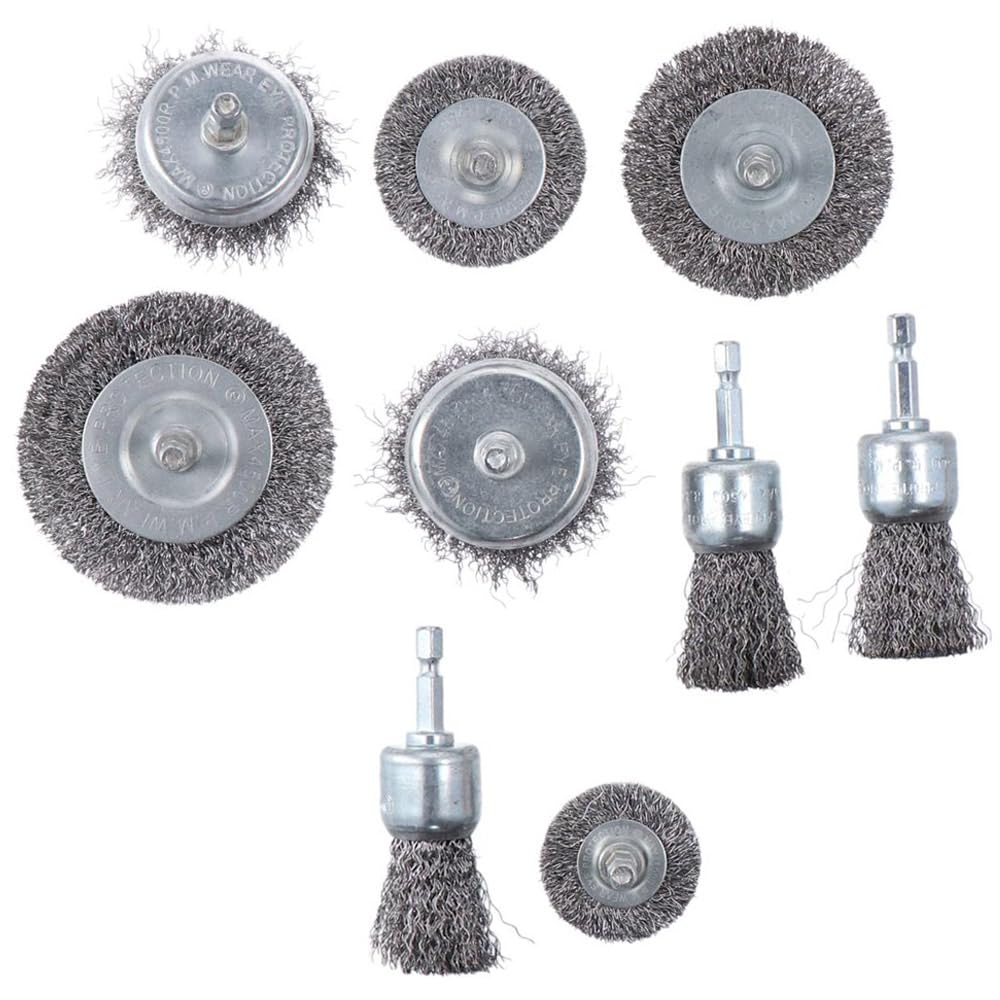 9PCS Abrasive Wire Brush Set for Drill - 0.012 Coarse Cup & Wheel Brushes for Rust Removal, Stainless Steel Cleaning & Metal Polishing - Perfect for Automotive, Woodworking & DIY Projects