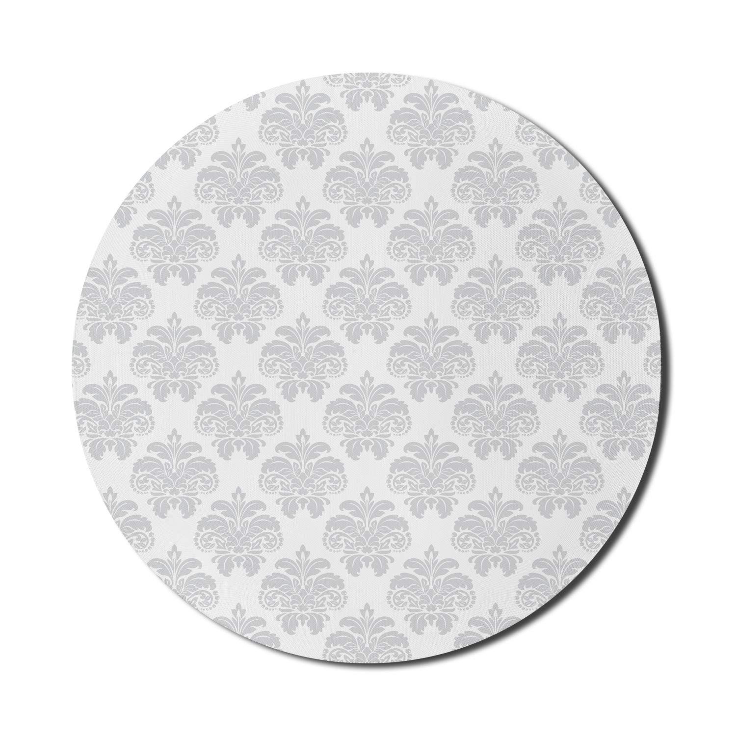 Ambesonne Abstract Round Mouse Pad - Non-Slip Thick Rubber Gaming Mousepad with Minimalist Floral Design, 8 Inch Computer Mouse Mat for Office & Home Use (White/Pale Grey)