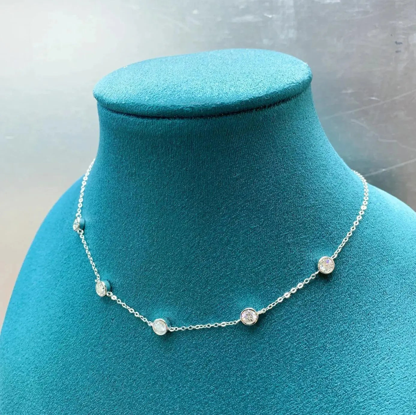 5mm 5-Stone Bubble Moissanite Necklace - Certified GRA 18K Gold Plated 925 Sterling Silver Diamond Choker Chain for Women | Elegant Gift for Anniversary, Wedding & Special Occasions