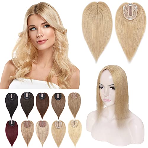 SEGO 10x12cm Silk Base Human Hair Toppers for Women - 130% Density Clip-in Top Wiglet, 100% Remy Human Hair for Thinning & Grey Hair Coverage (10 Inch Natural Blonde) - Perfect for Daily Wear, Special Occasions & Hair Volume Enhancement
