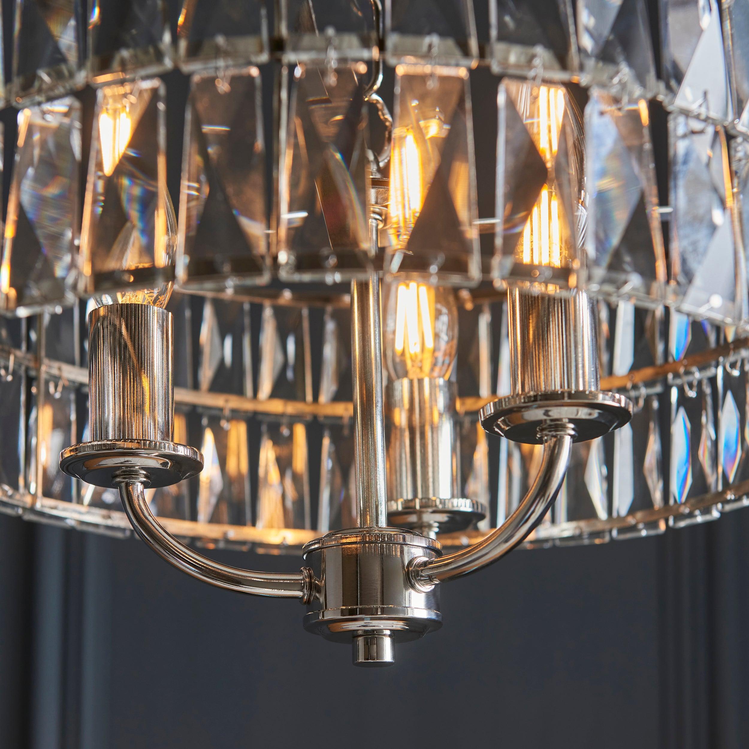 Clifton 3-Light Nickel Finish Clear Cut Glass Pendant Lighting Fixture - Perfect for Kitchen Island, Dining Room, or Entryway Lighting