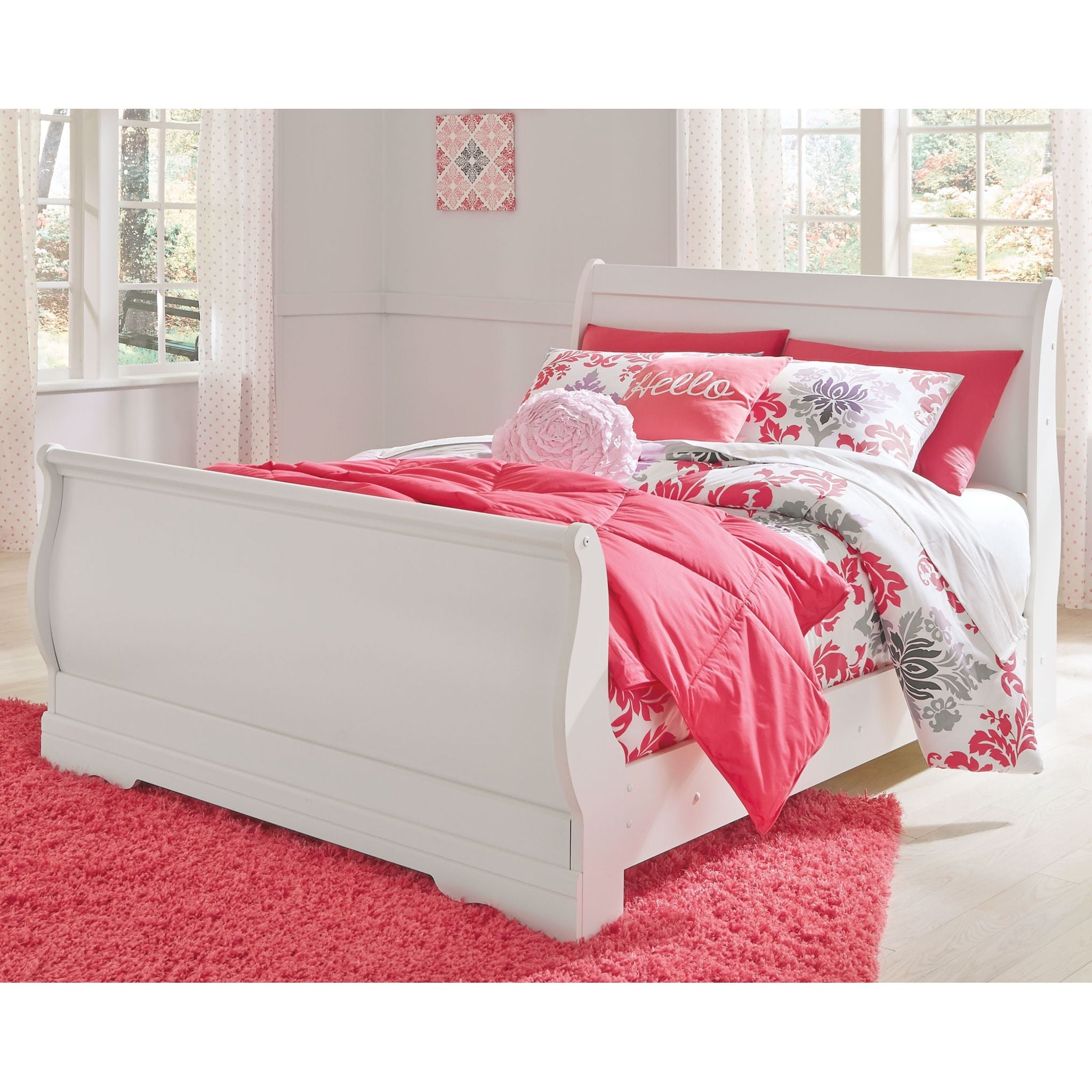Anarasia White Sleigh Bed Frame - Queen Size, Modern Farmhouse Style, Solid Wood Construction for Bedroom Decor | Perfect for Master Bedroom, Guest Room & Cozy Retreat