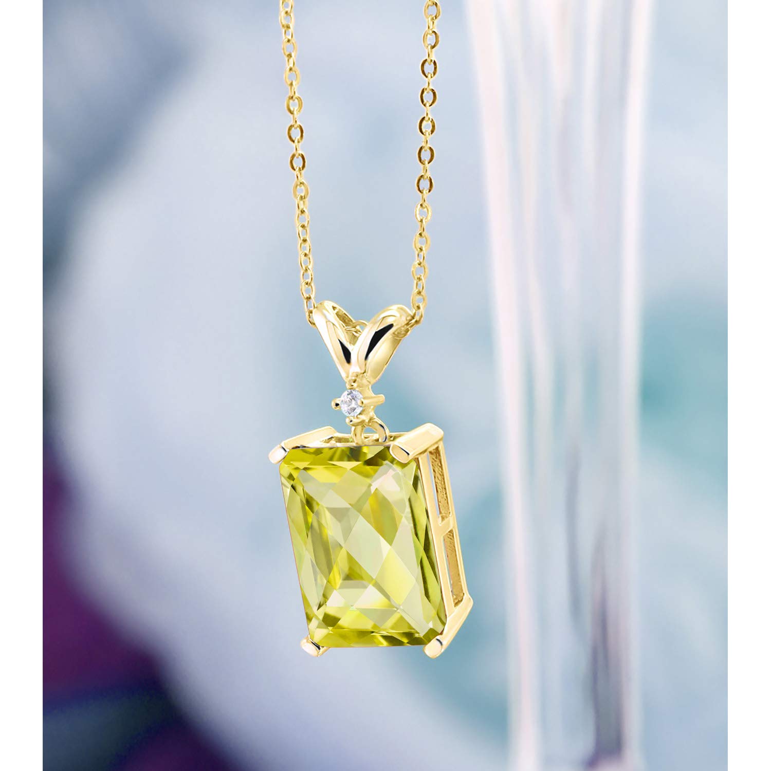6.87Ct Lemon Quartz Pendant with Diamond - 18K Gold Plated - Elegant Jewelry Gift