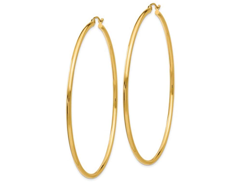 14K Yellow Gold Extra Large Hoop Earrings 2.5 Inches (2mm) - Elegant Statement Jewelry for Women, Perfect for Parties, Weddings & Special Occasions